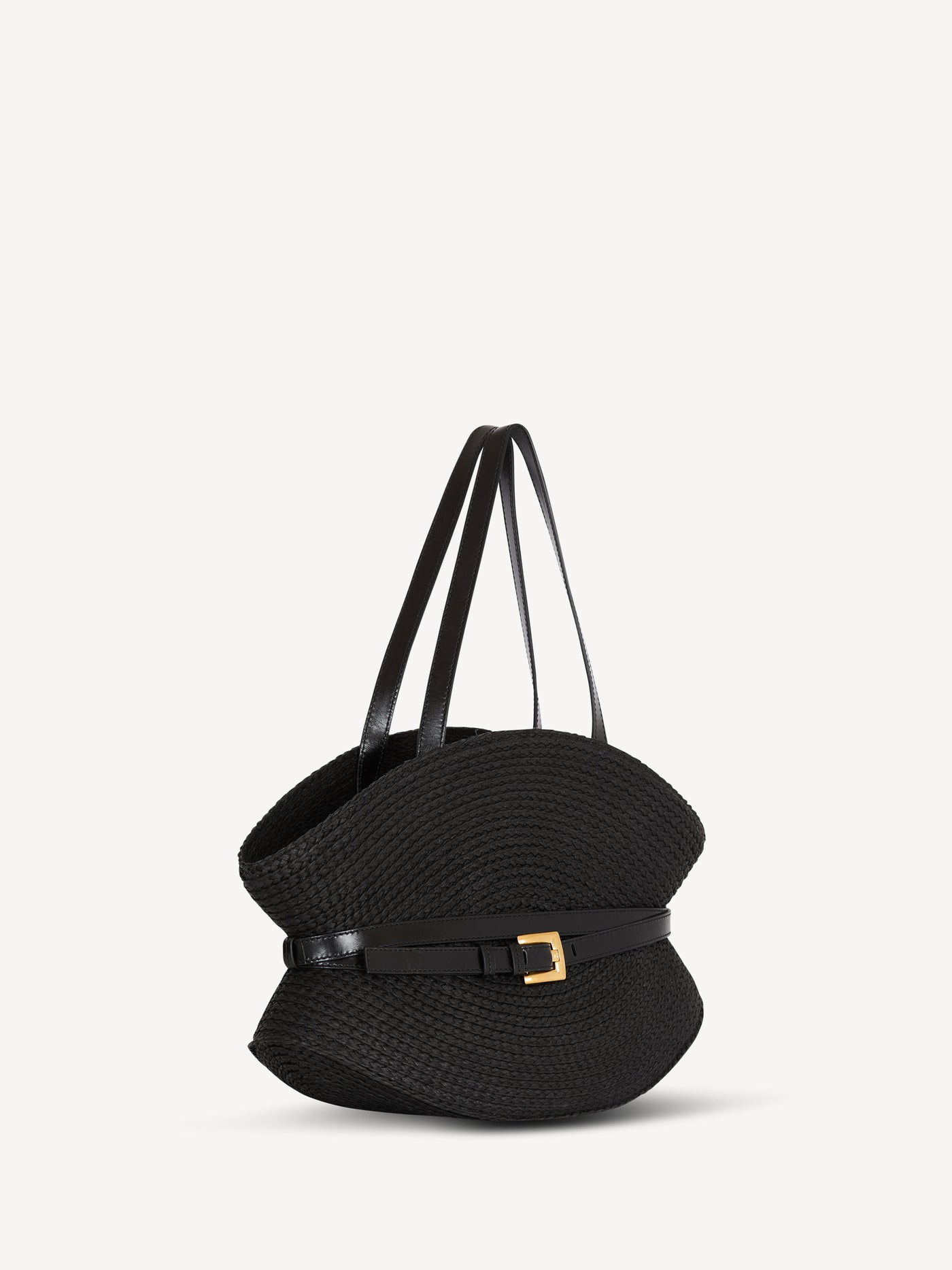 Sac Shuffle Medium en raphia et cuir de veau
