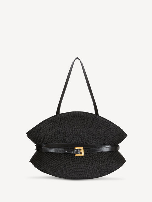 Shuffle Medium bag in calfskin leather and raffia