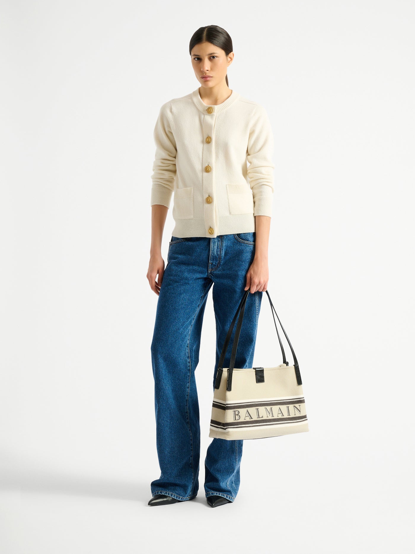 Small Release Shopper bag in canvas and calfskin