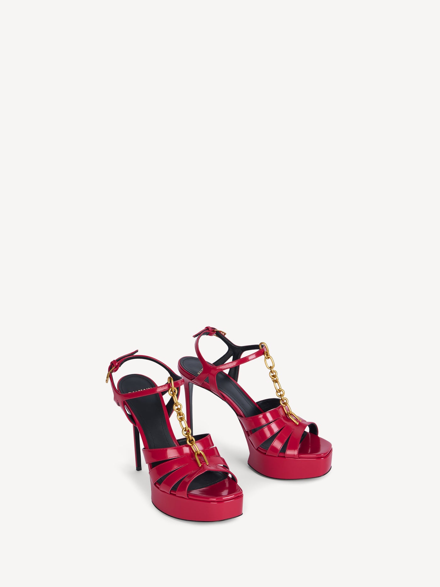 Sync platform sandals in patent lambskin
