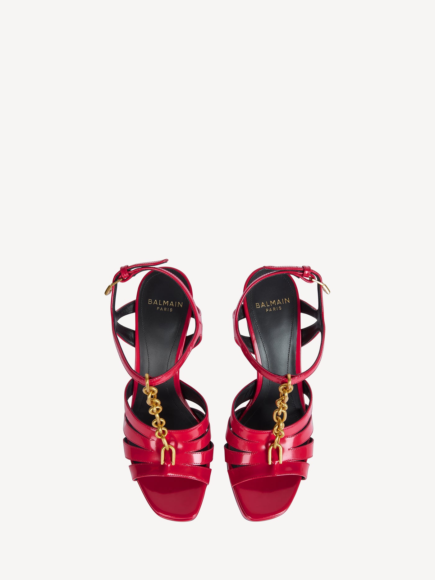 Sync platform sandals in patent lambskin