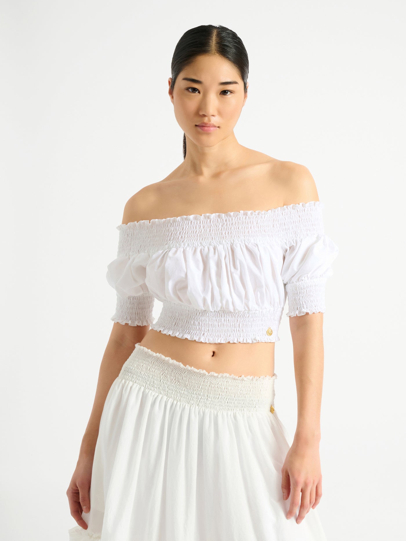 Poplin off-the-shoulder top