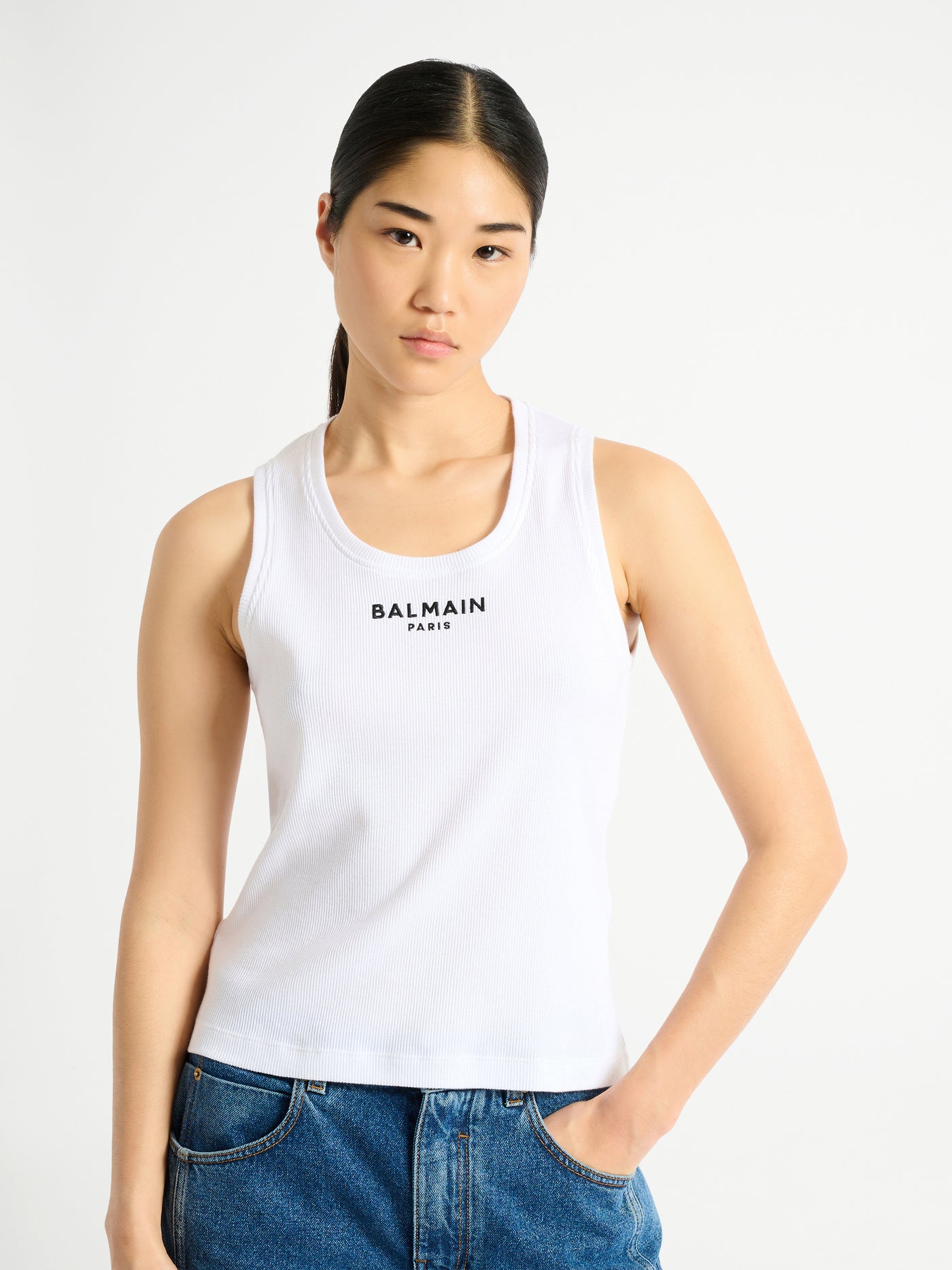 Tanktop mit Balmain Paris-Stickerei