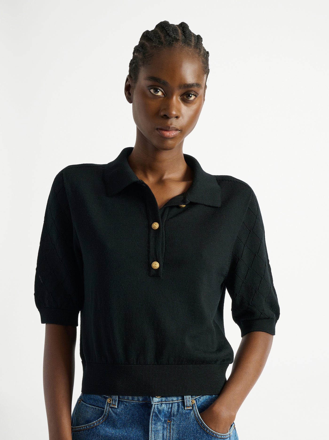 Knitted 3-button polo