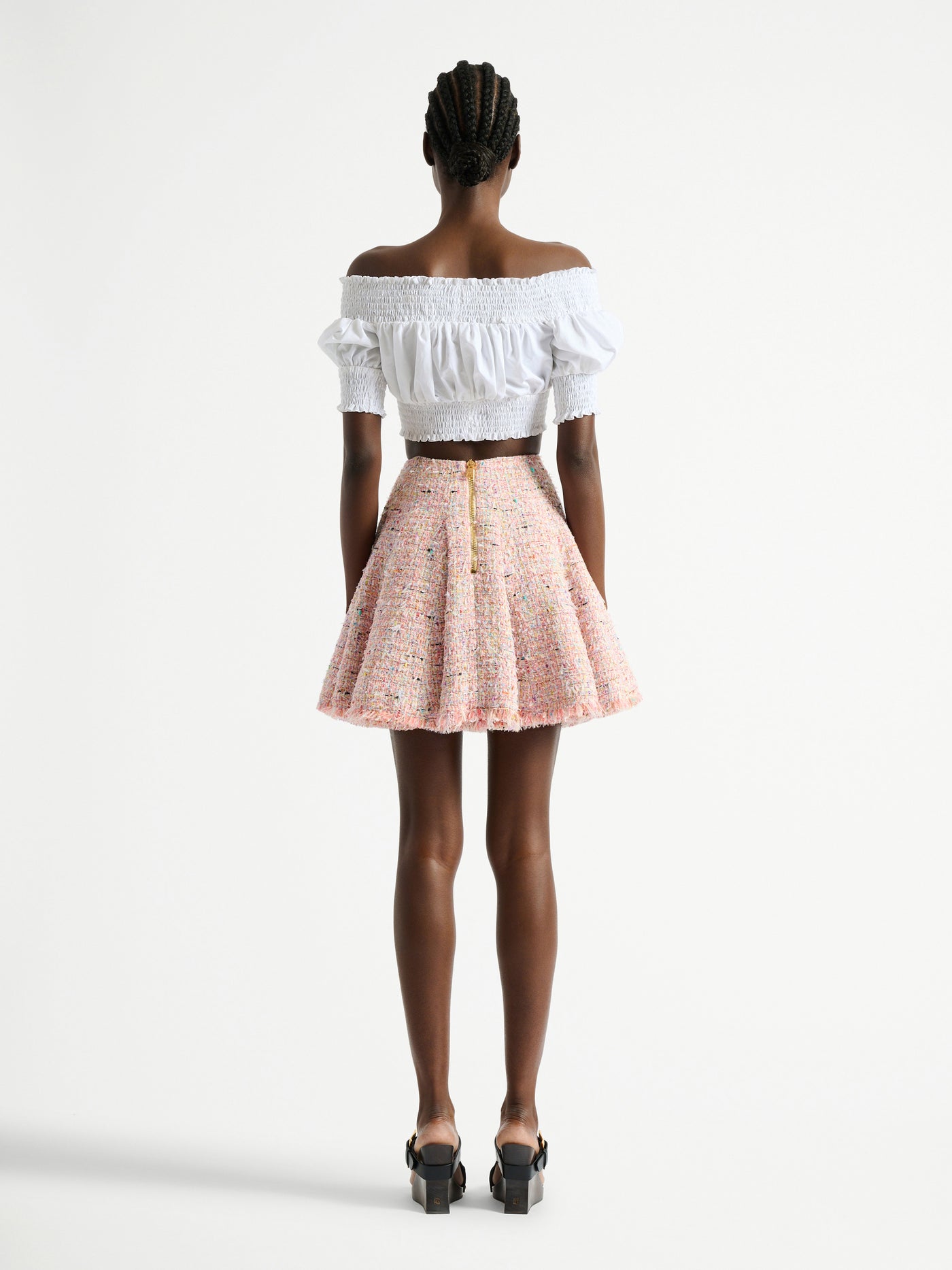 Falda estilo patinadora de tweed