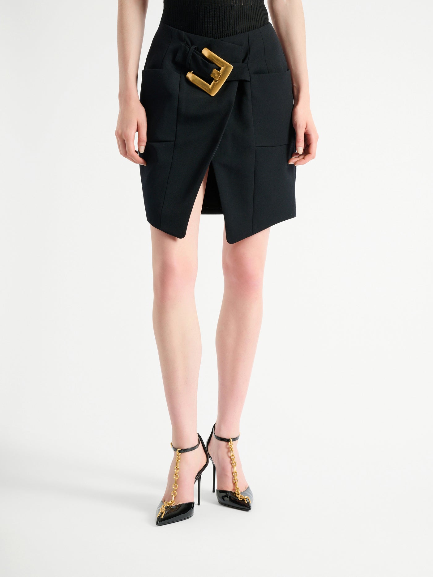 Belted grain de poudre skirt