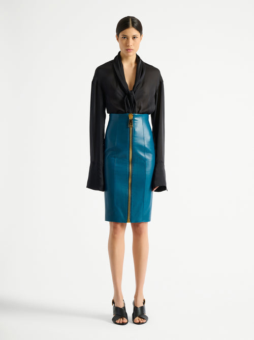 Zipped lambskin skirt