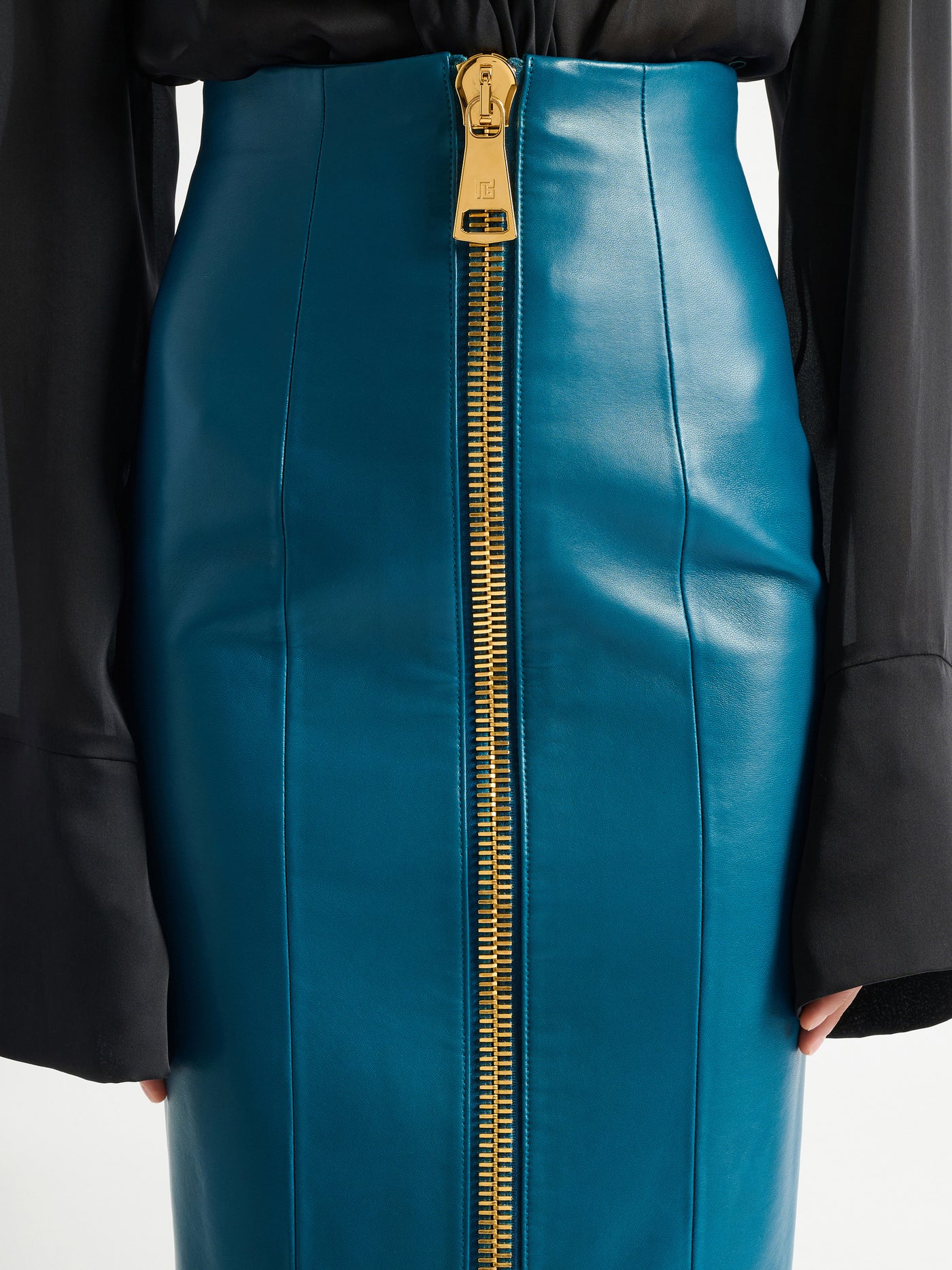 Zipped lambskin skirt