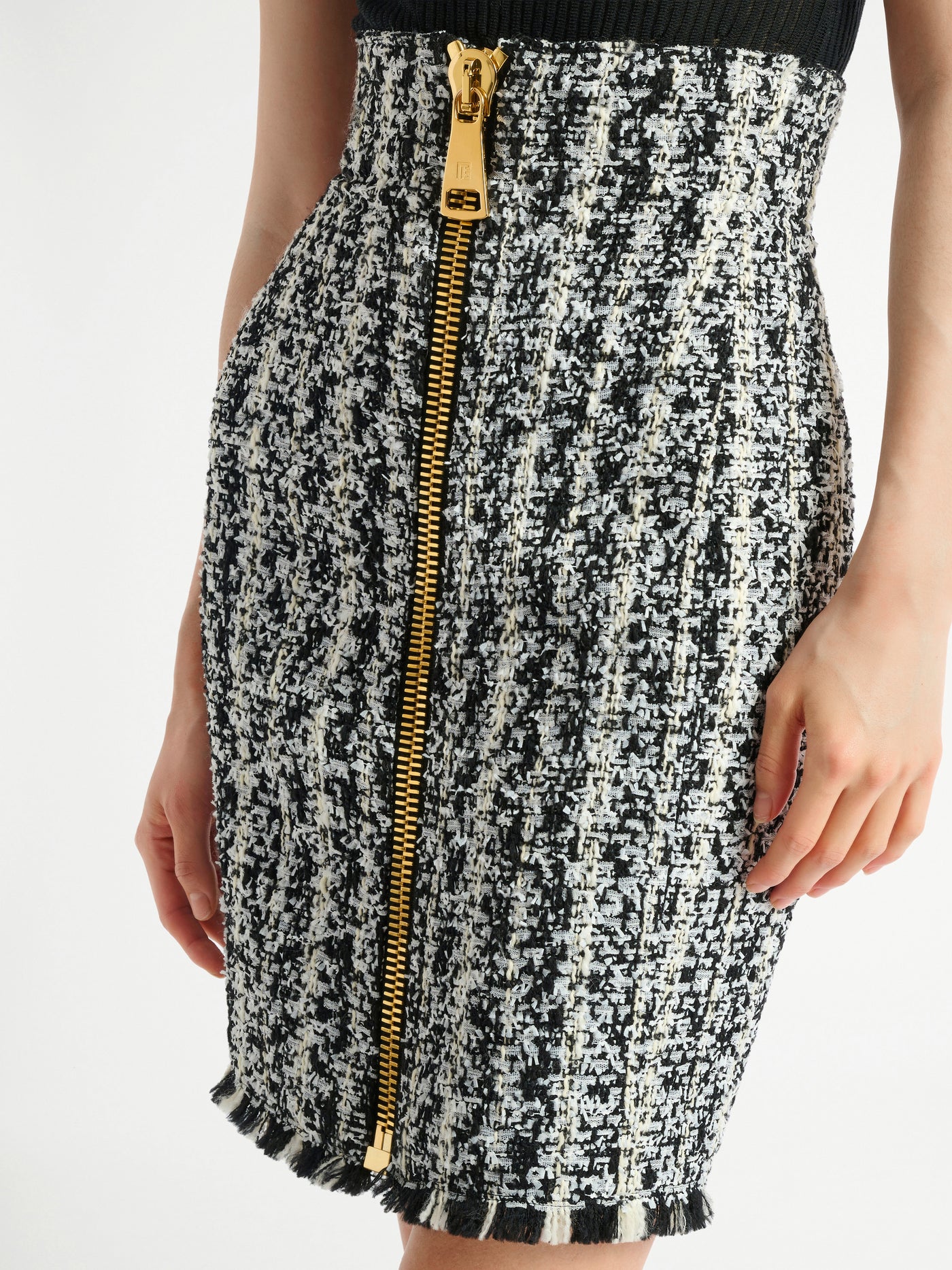 Zipped two-tone tweed skirt