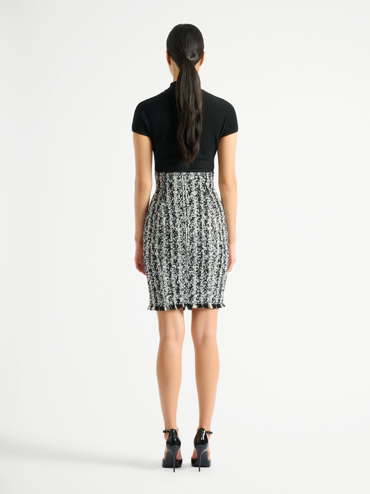 Zipped two-tone tweed skirt