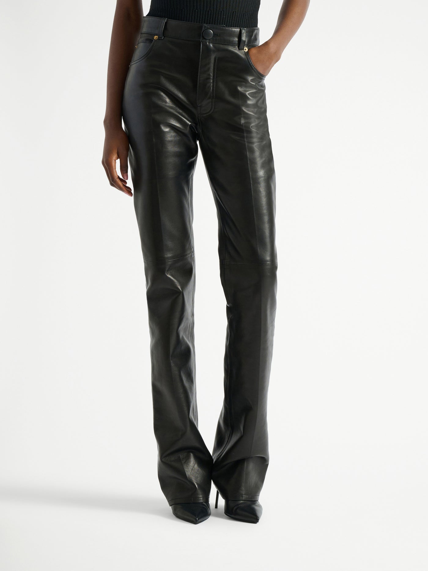 Pantalon taille haute en cuir