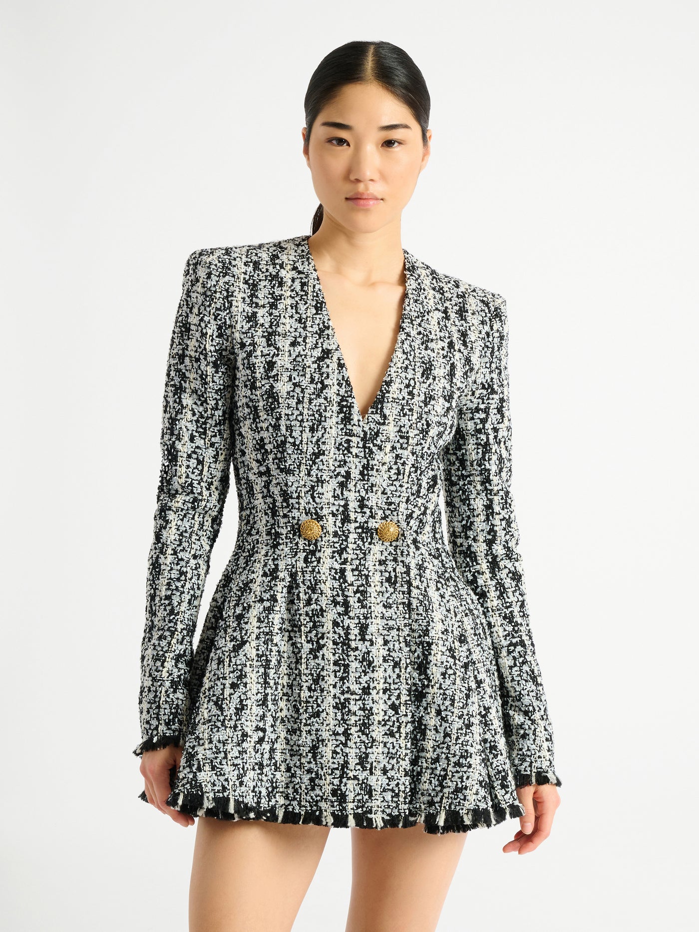 Two-tone flared tweed dress