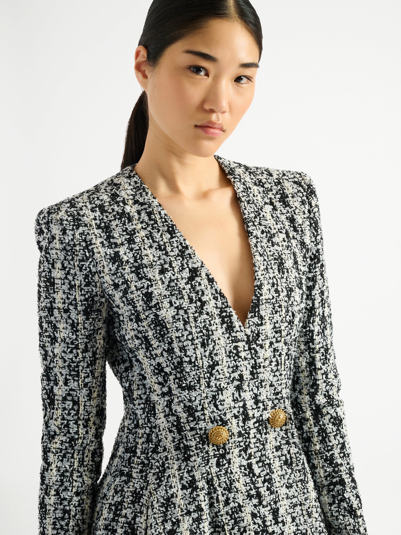 Two-tone flared tweed dress
