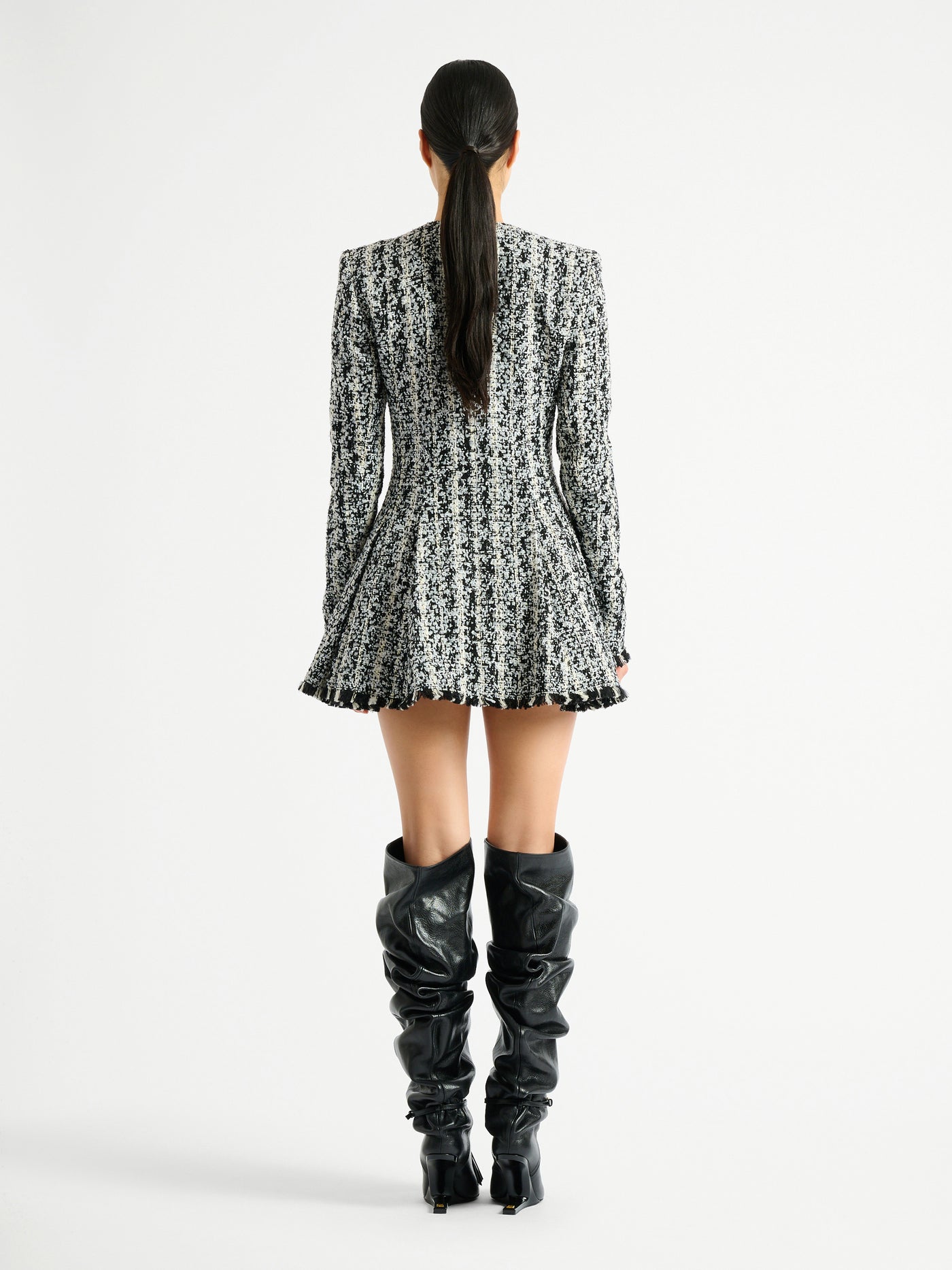 Two-tone flared tweed dress
