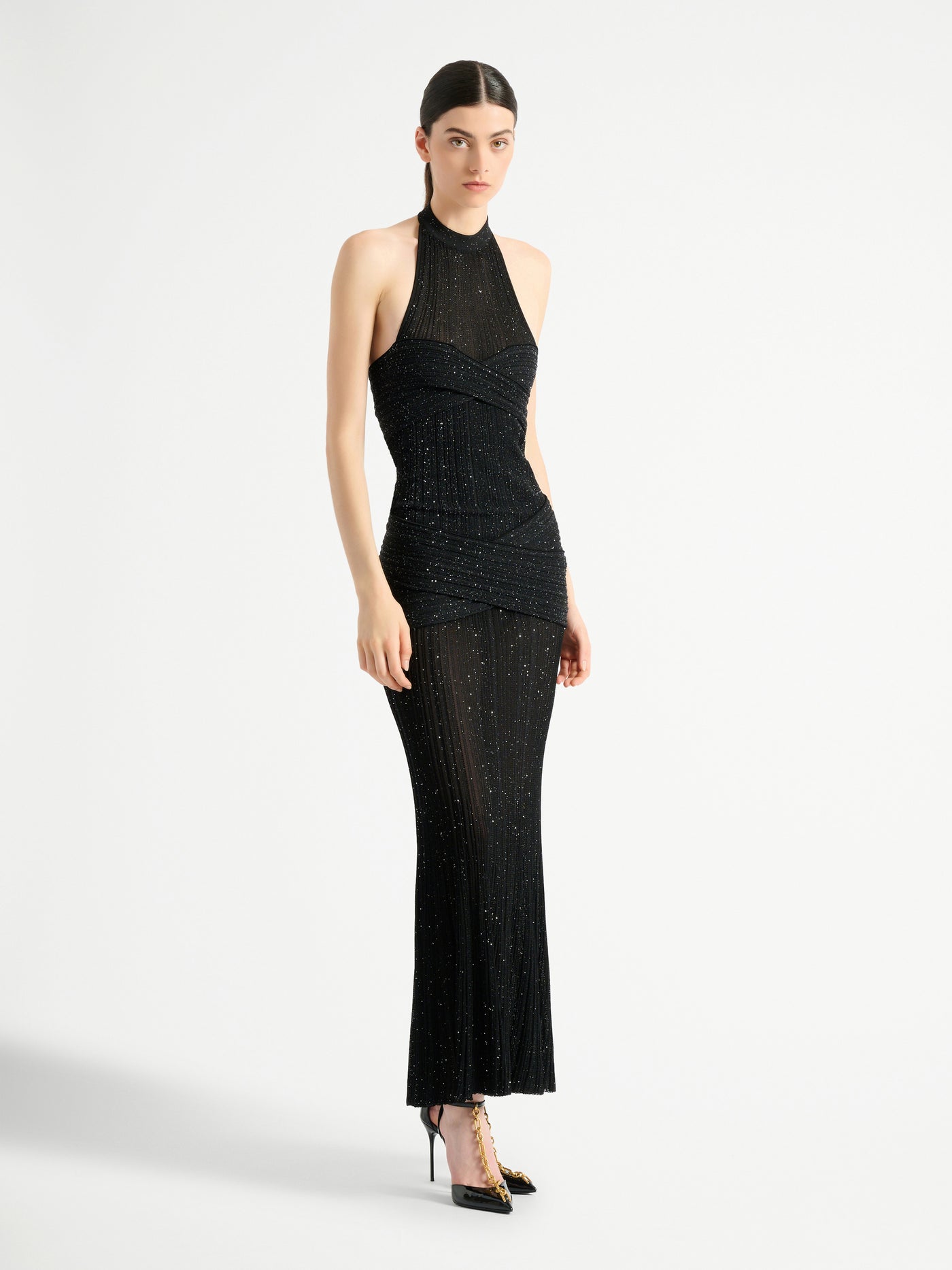 Langes Kleid aus Fléchage-Gewebe