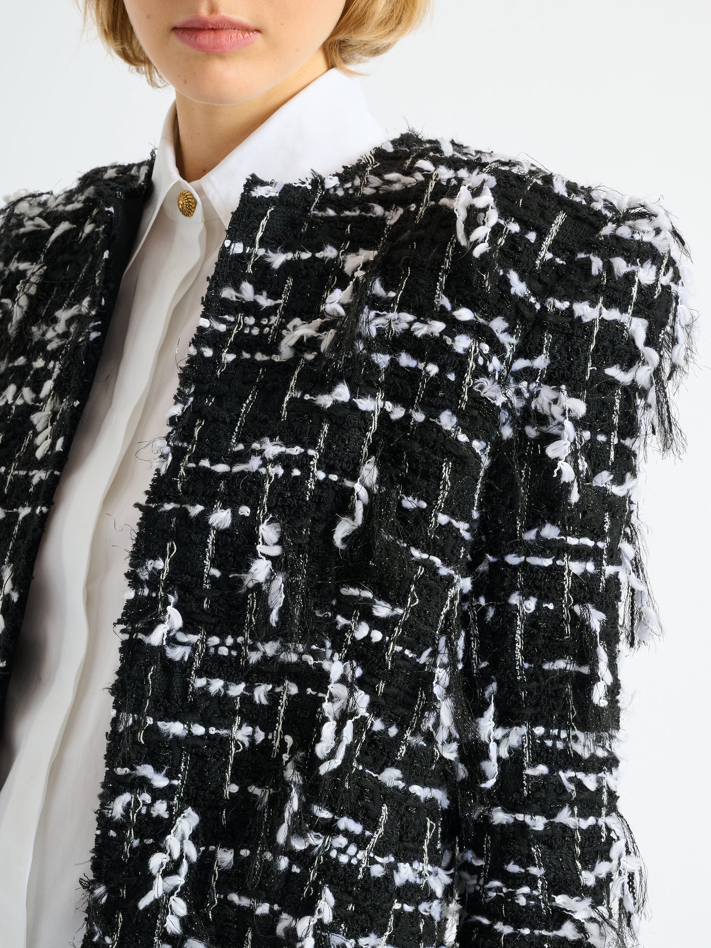 Chaqueta Spencer de tweed con flecos