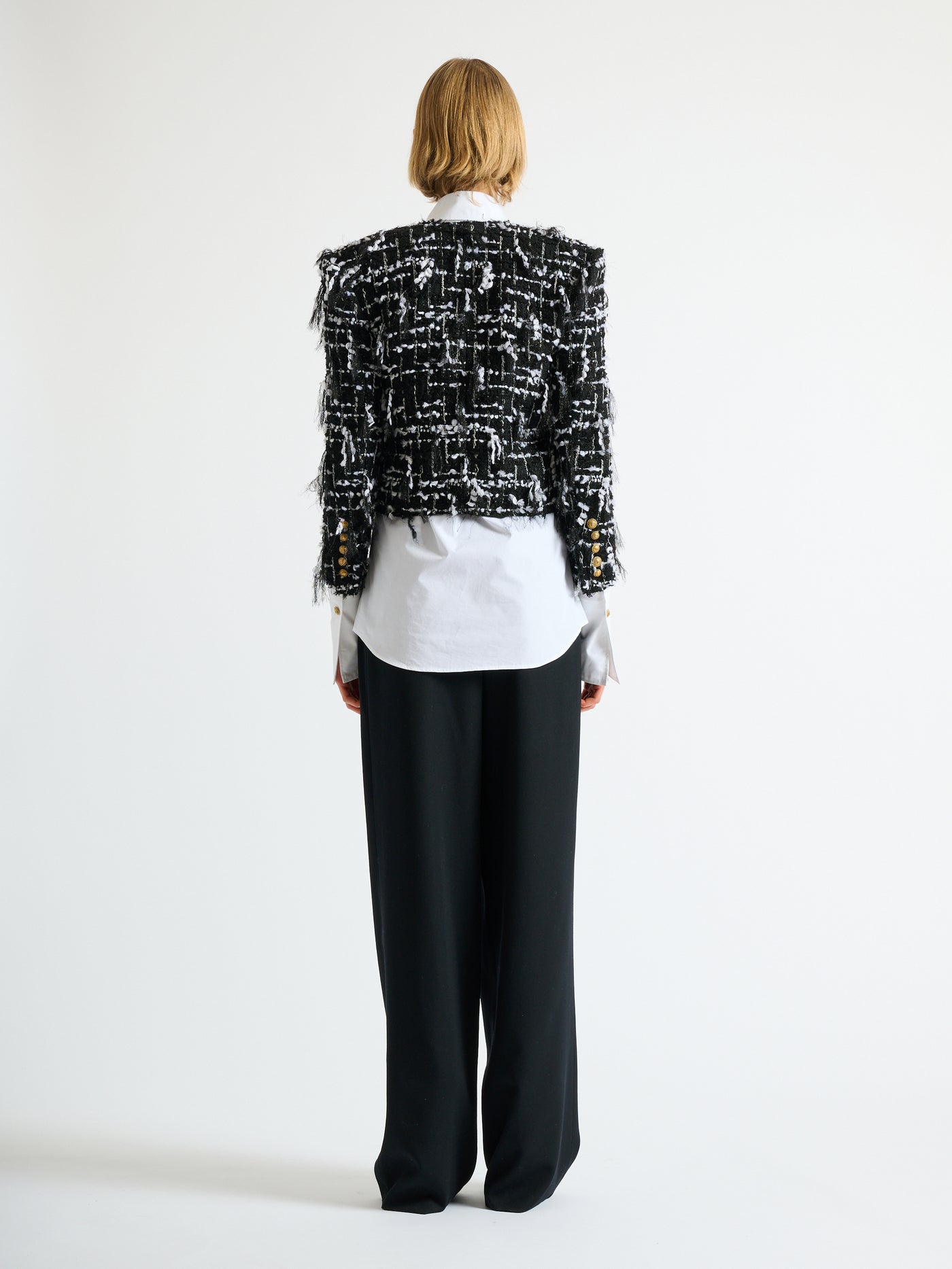 Chaqueta Spencer de tweed con flecos