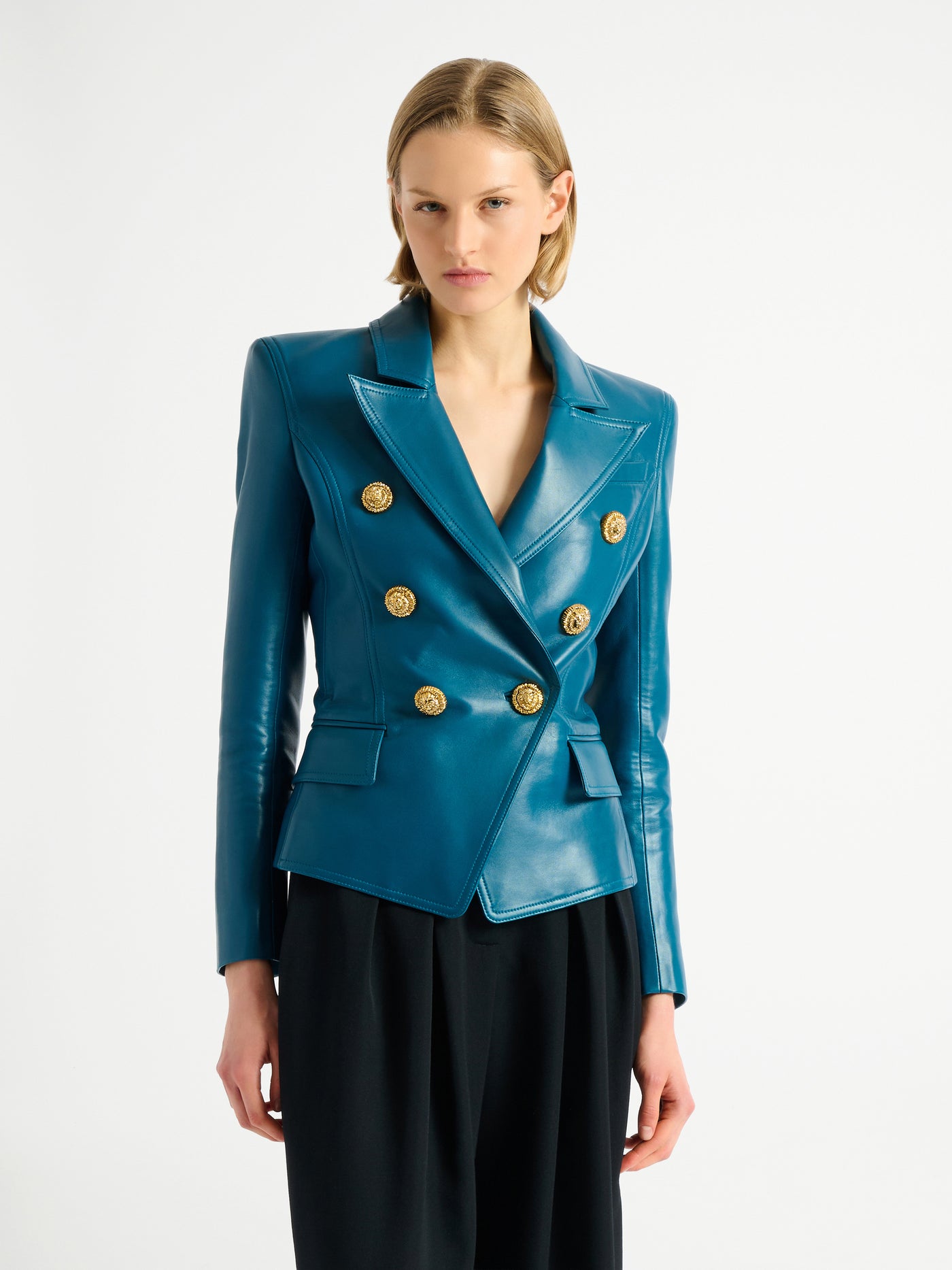 Leather 6-button jacket