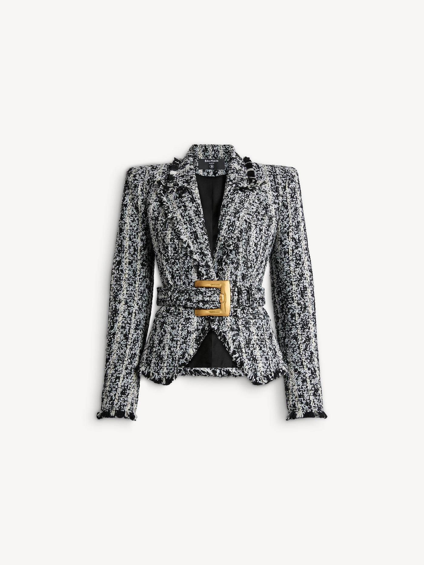 Zweifarbige Tweedjacke mit Gürtel