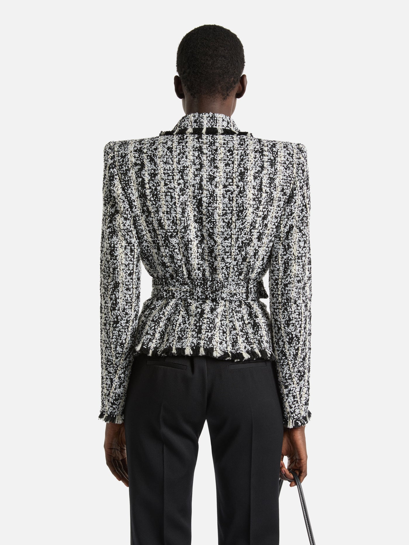 Two-tone tweed belted jacket