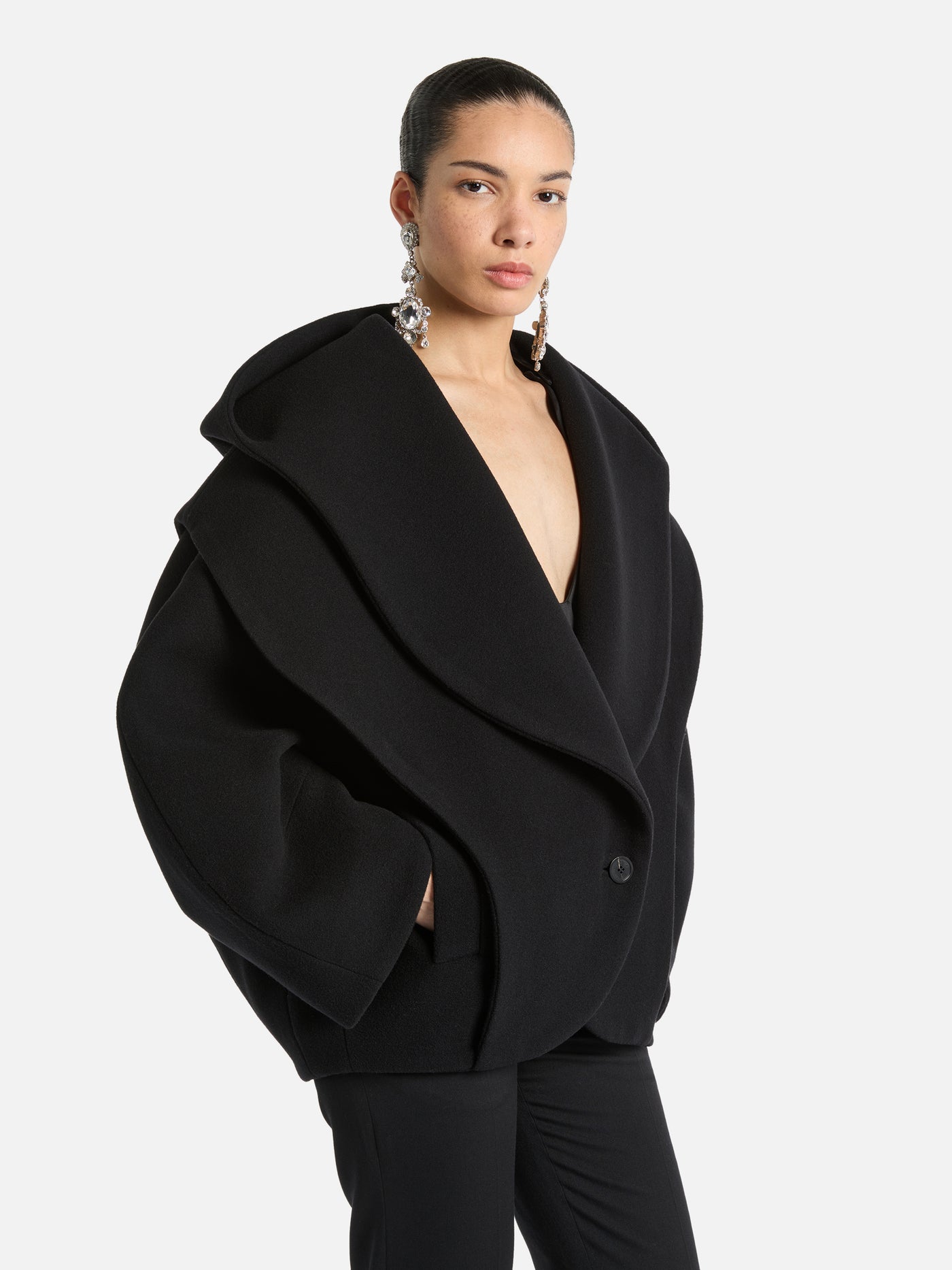 Oversize-Caban mit Kapuze aus Wolle
