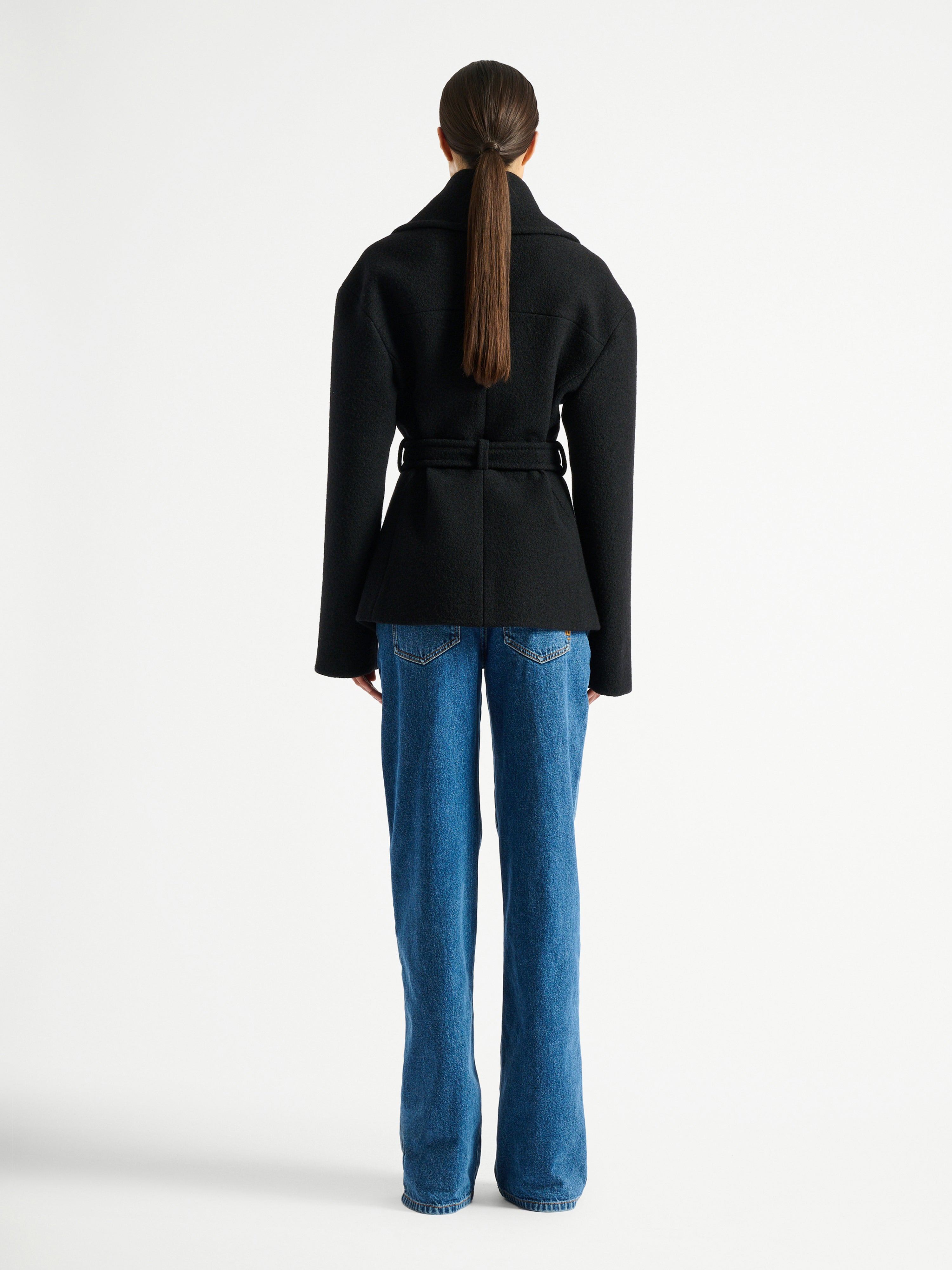 andmary黒 ベルト付きピーコート ウール ベルト付きピーコート ブラック - レディース | BALMAIN