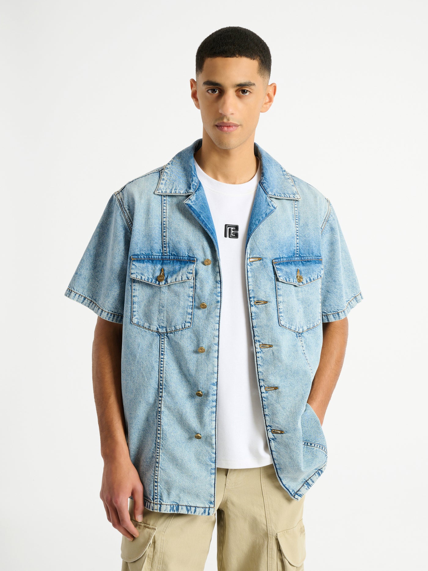 Camisa de denim lavado Light Blue