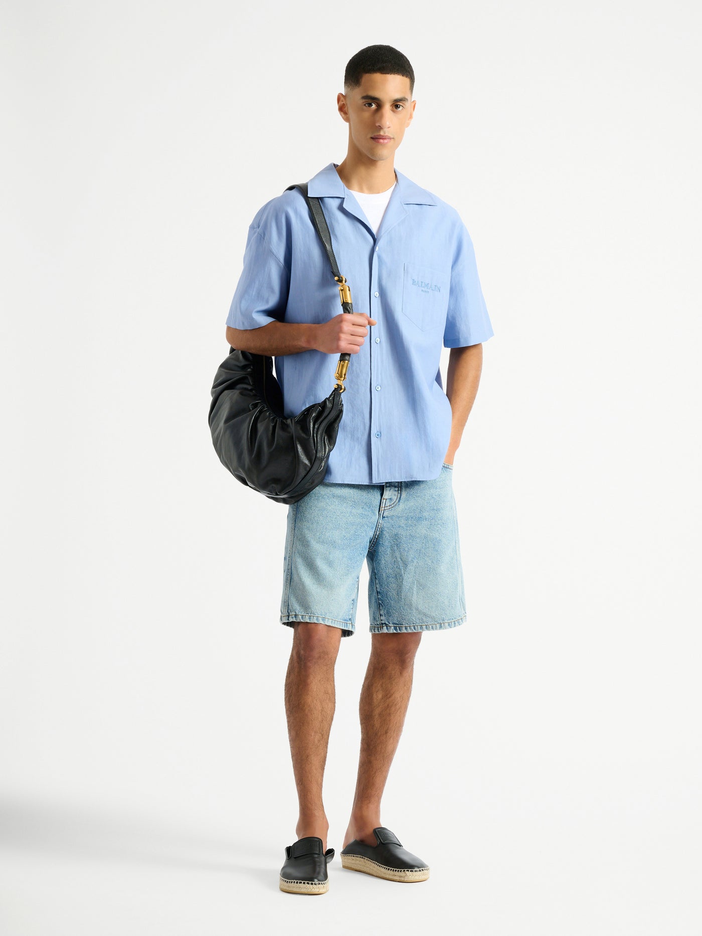 Balmain Vintage Hemd aus Popeline mit Fischgrätmuster
