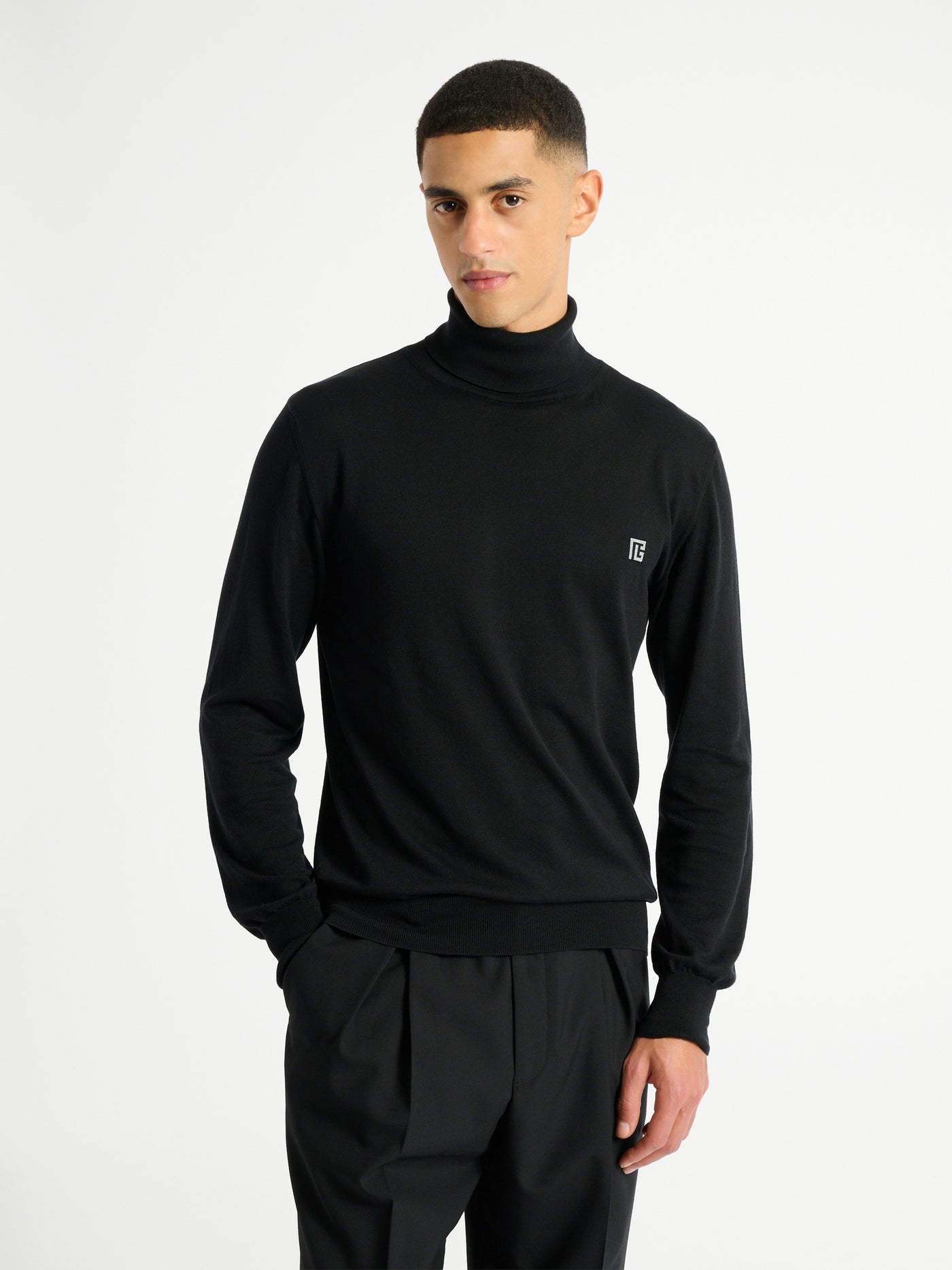 Pull PB à col roulé en coton et soie