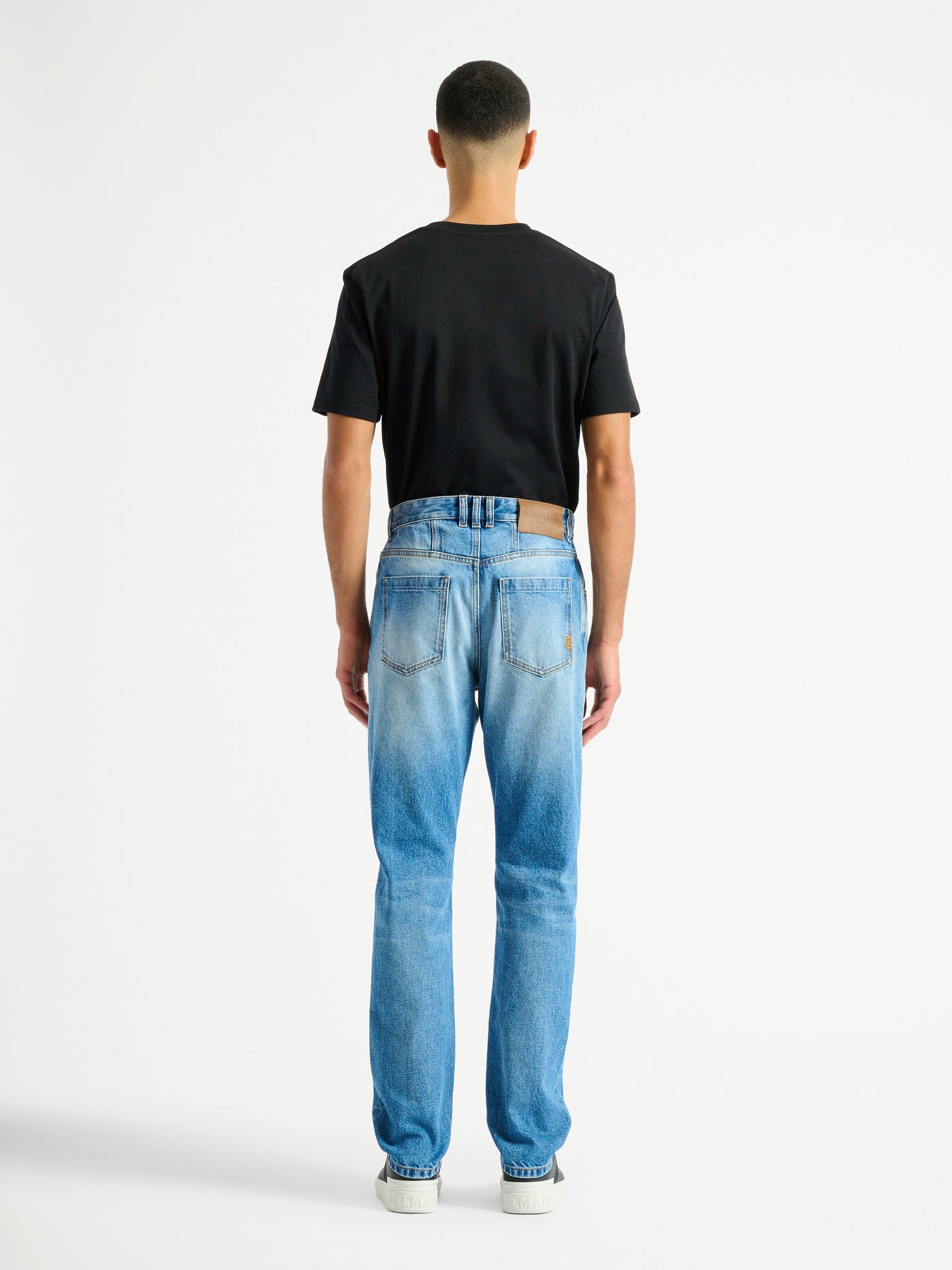 Jean droit en denim délavé Blue