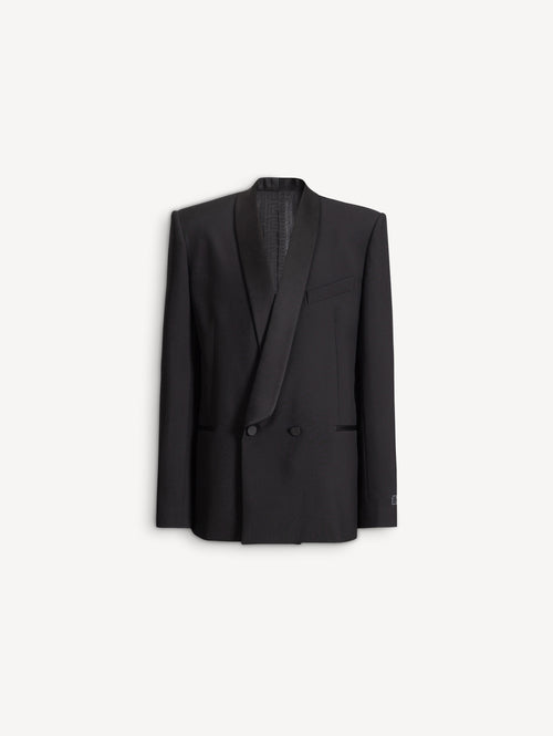 2-button jacket in wool and satin