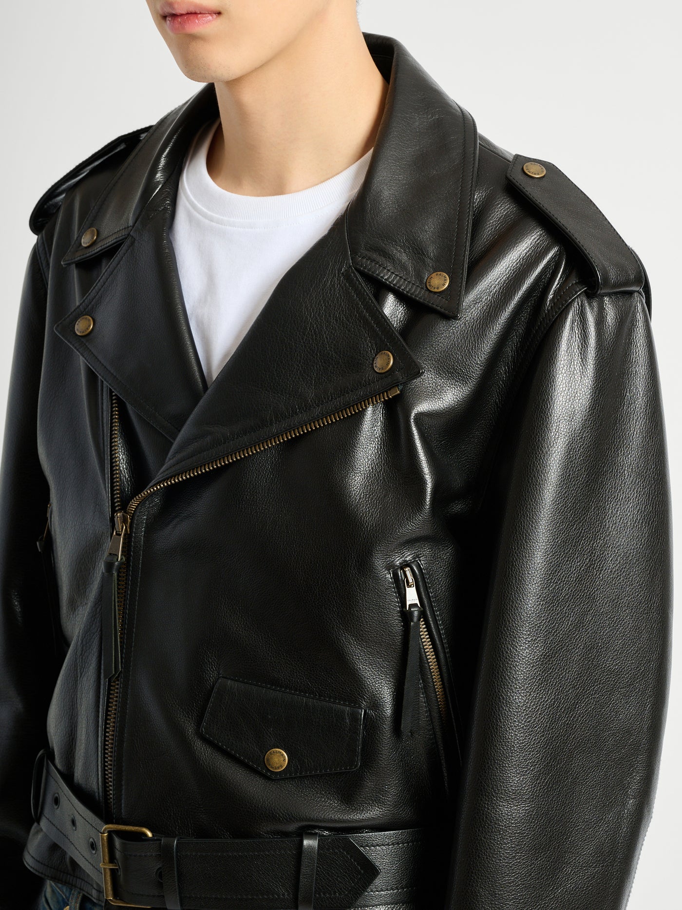 Textured leather biker jacket