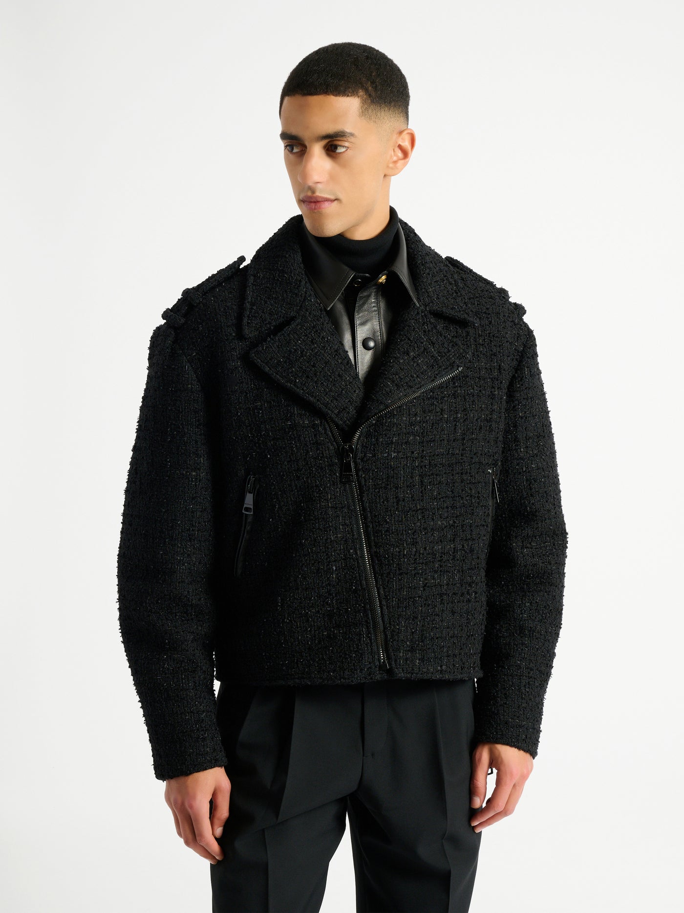 Veste biker en tweed