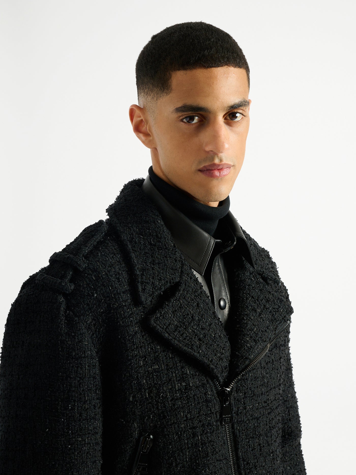 Veste biker en tweed
