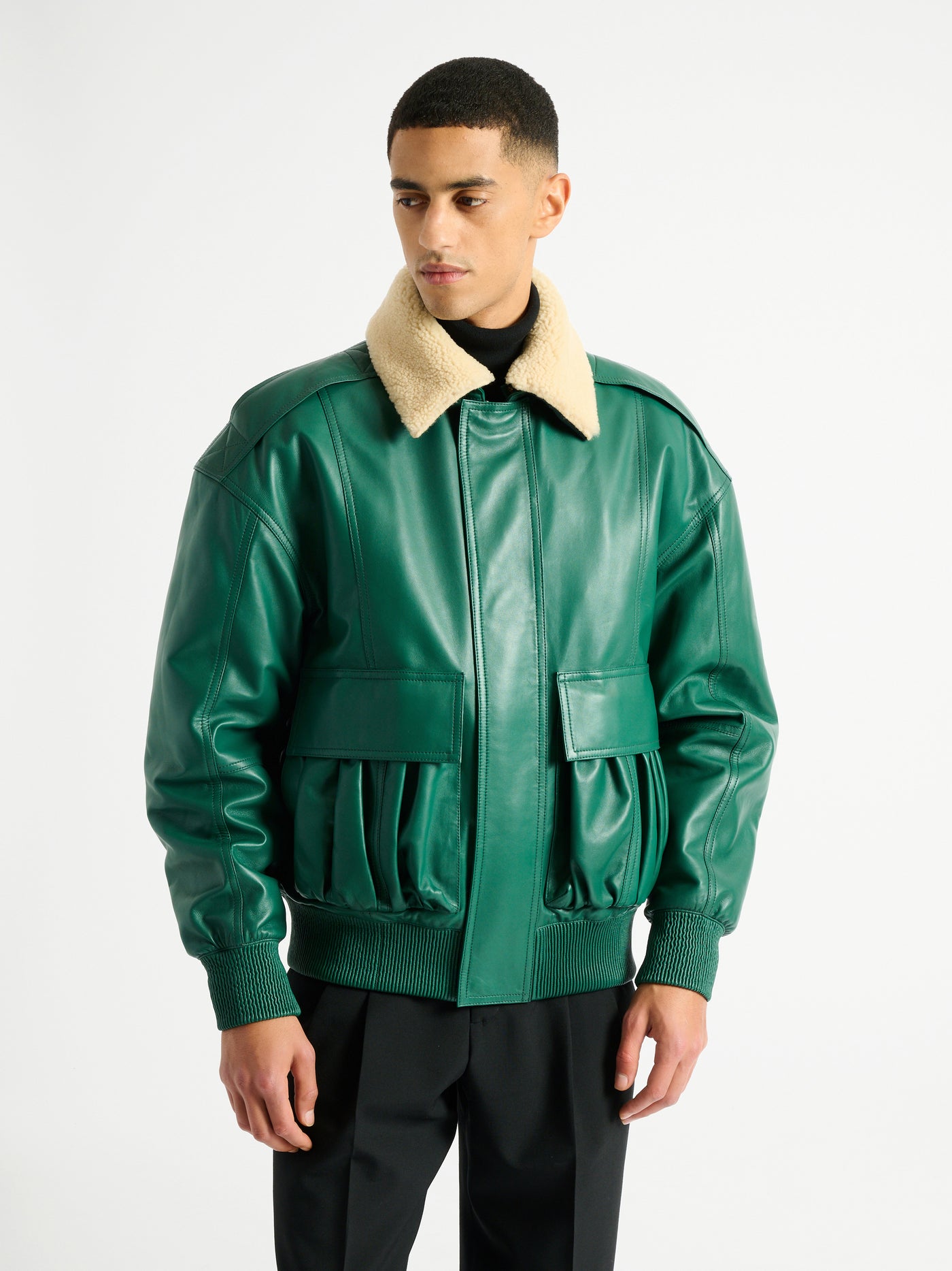 Bomber en cuir et shearling