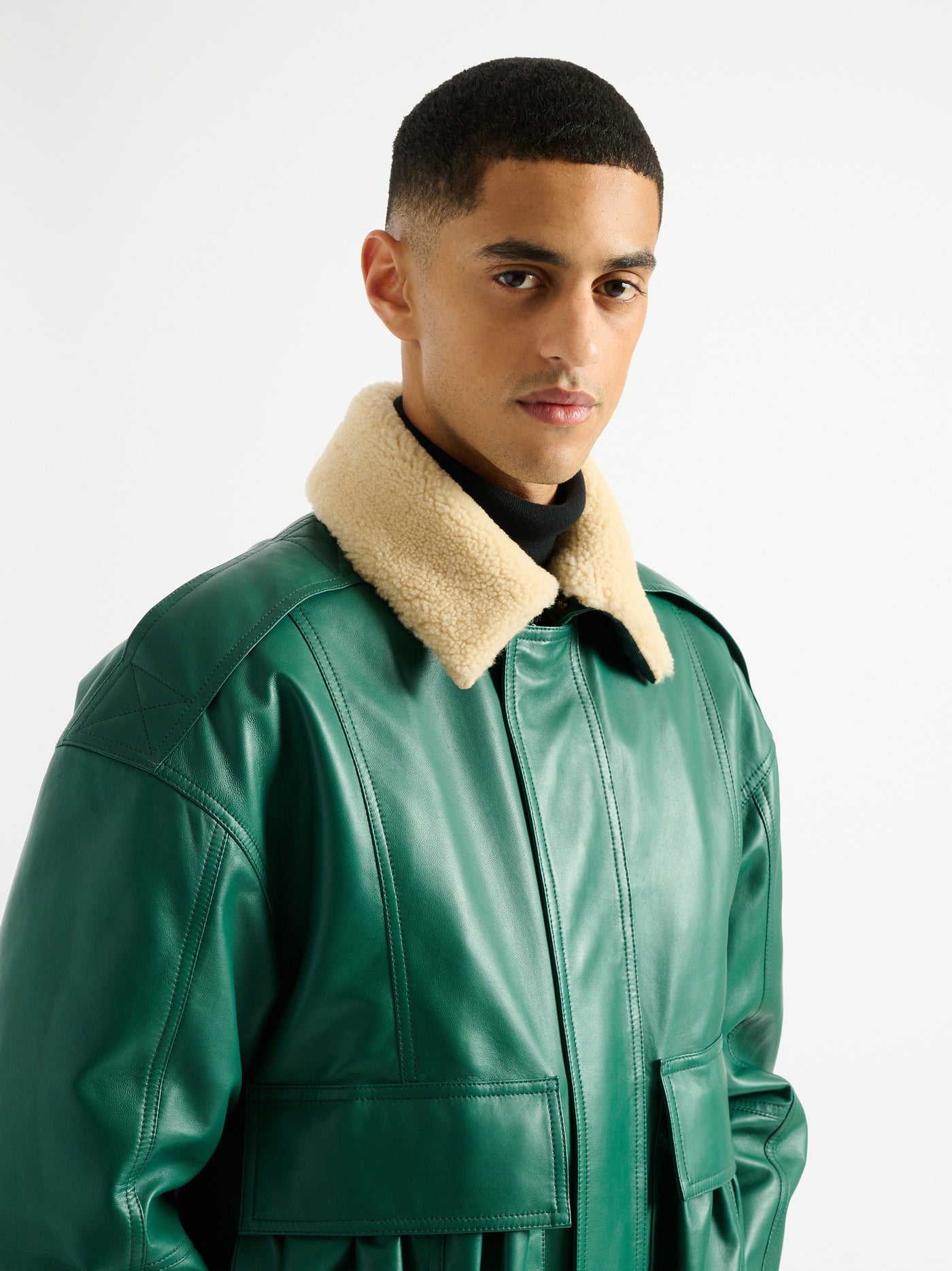 Bomber en cuir et shearling