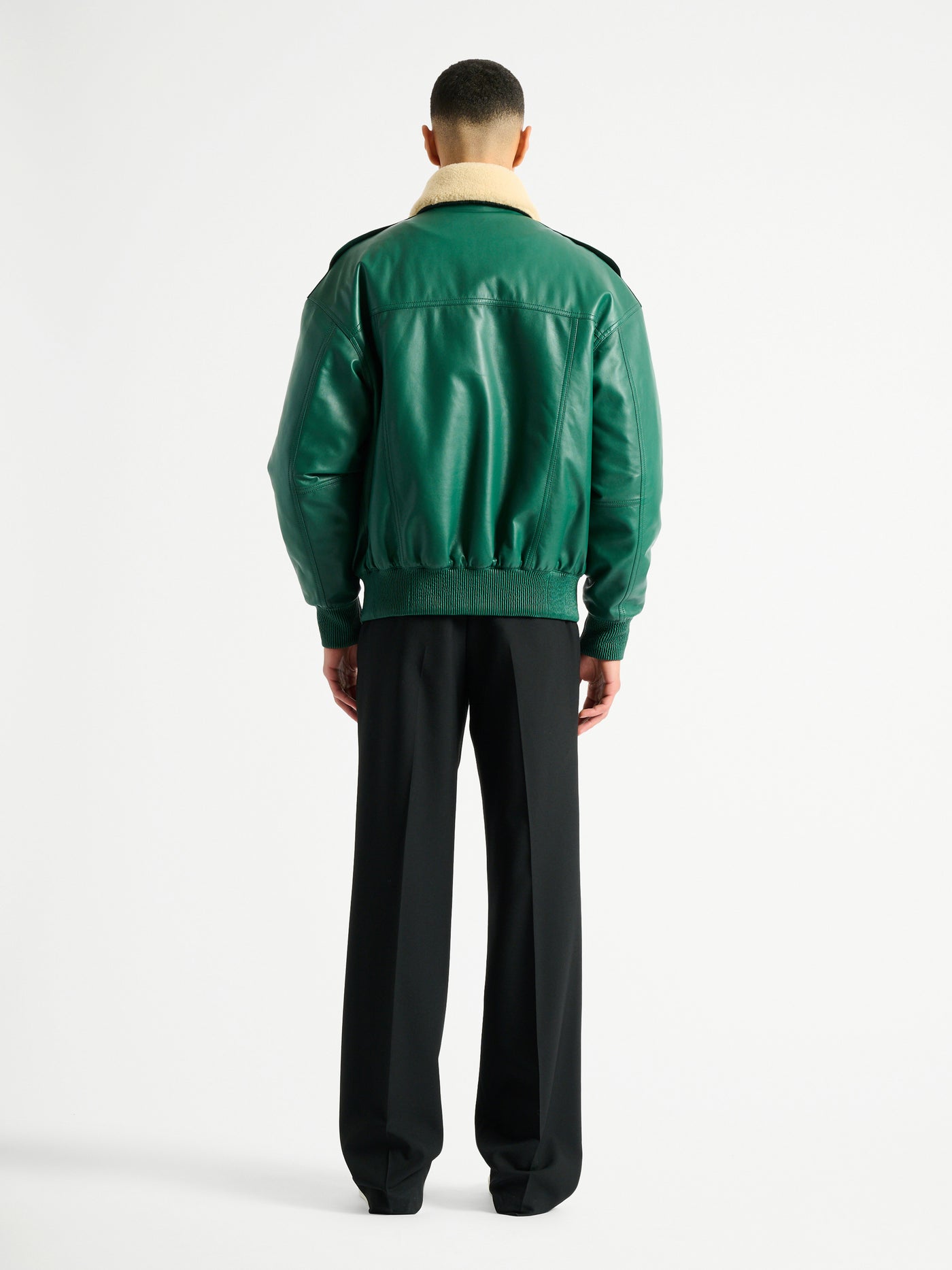 Bomber en cuir et shearling