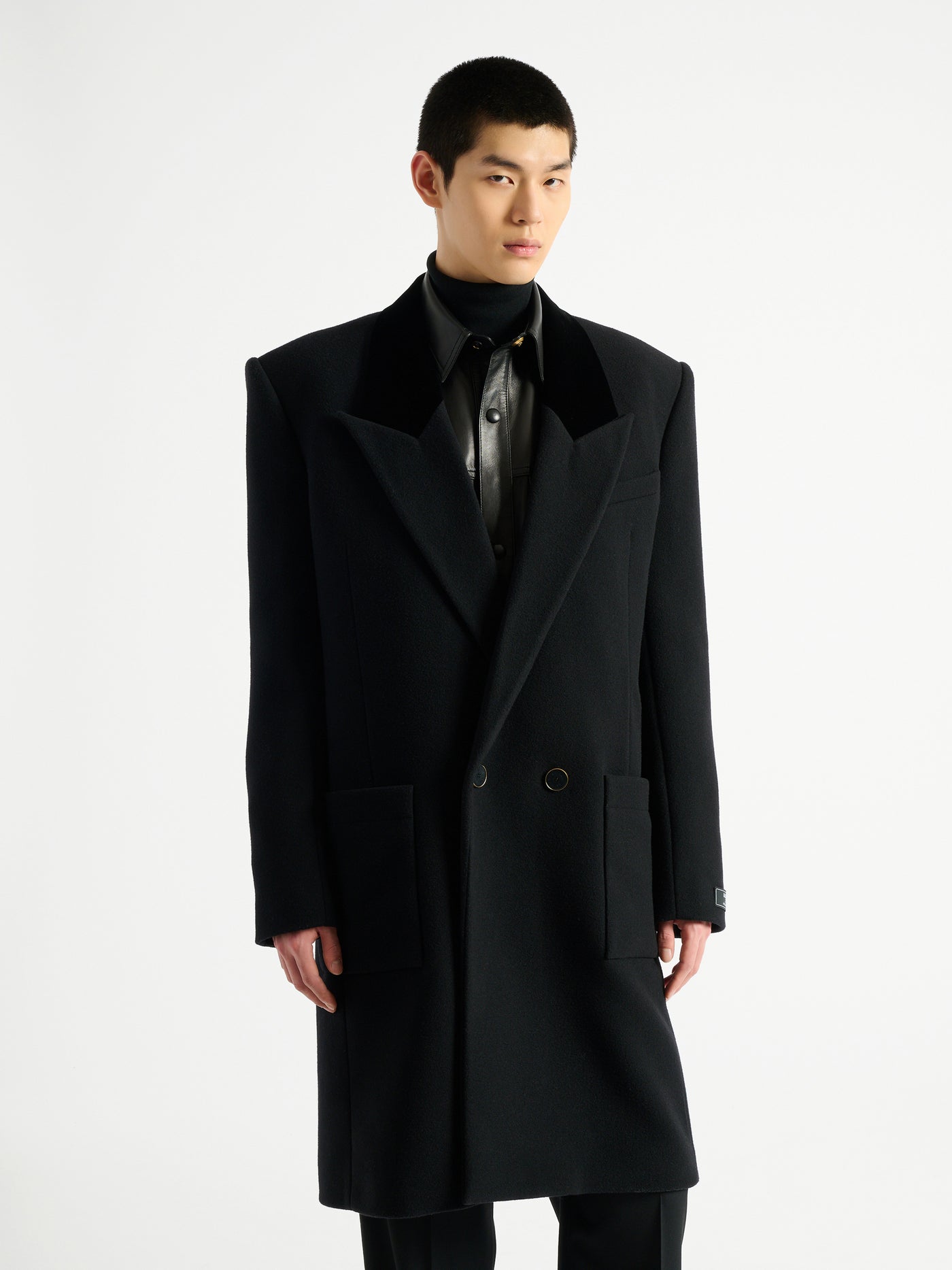 Manteau long en laine et velours
