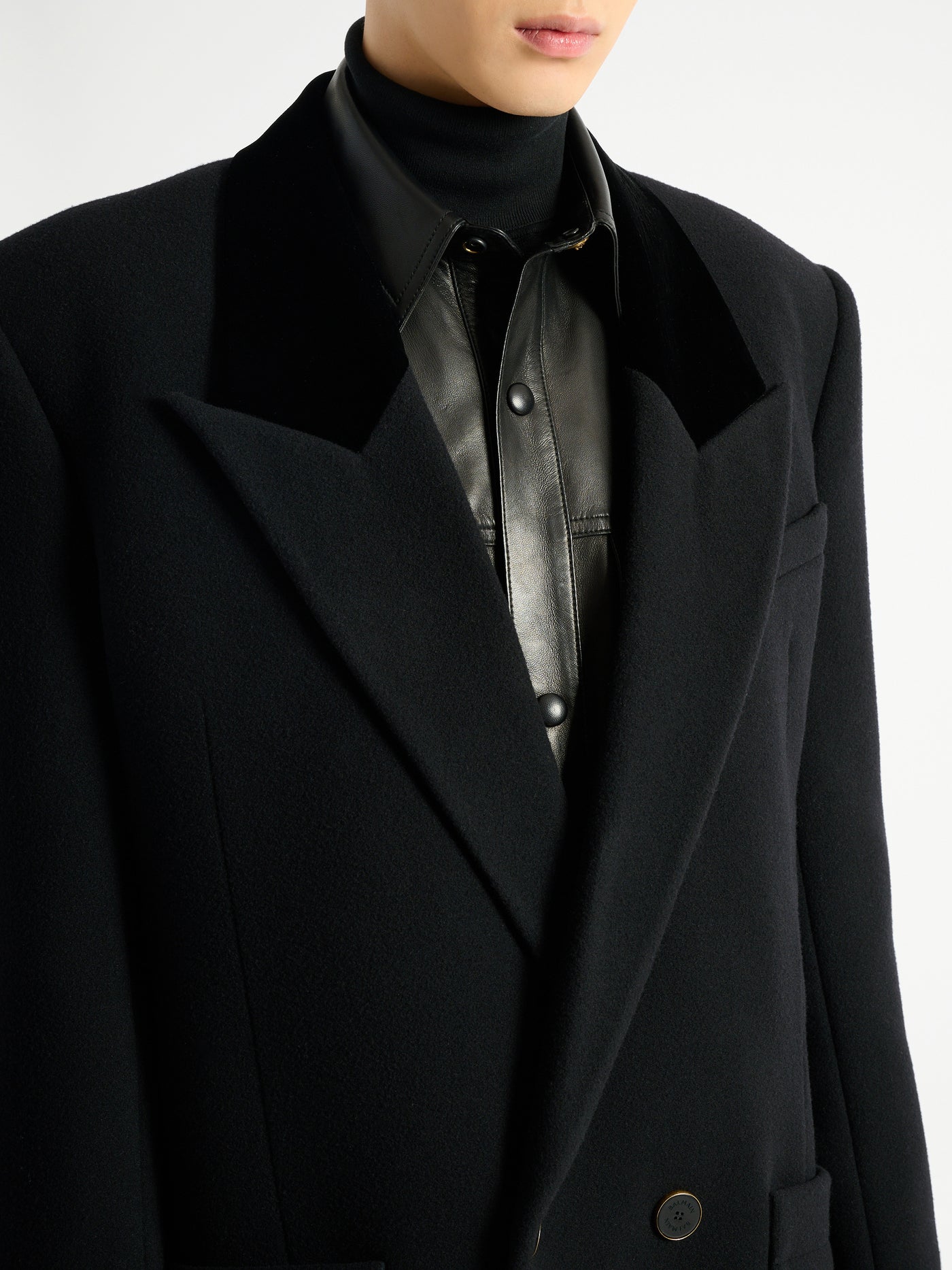 Manteau long en laine et velours