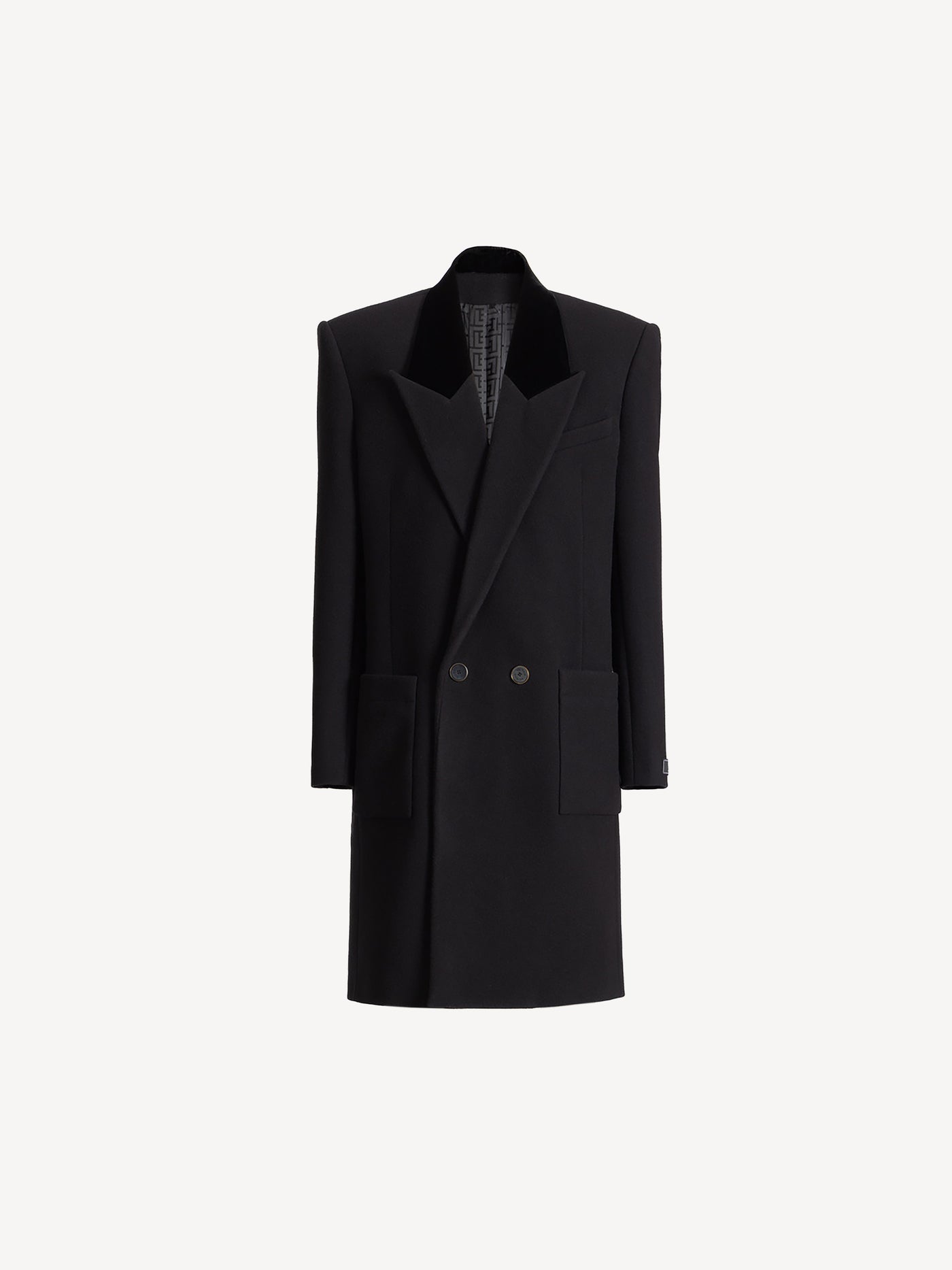 Long wool and velvet coat
