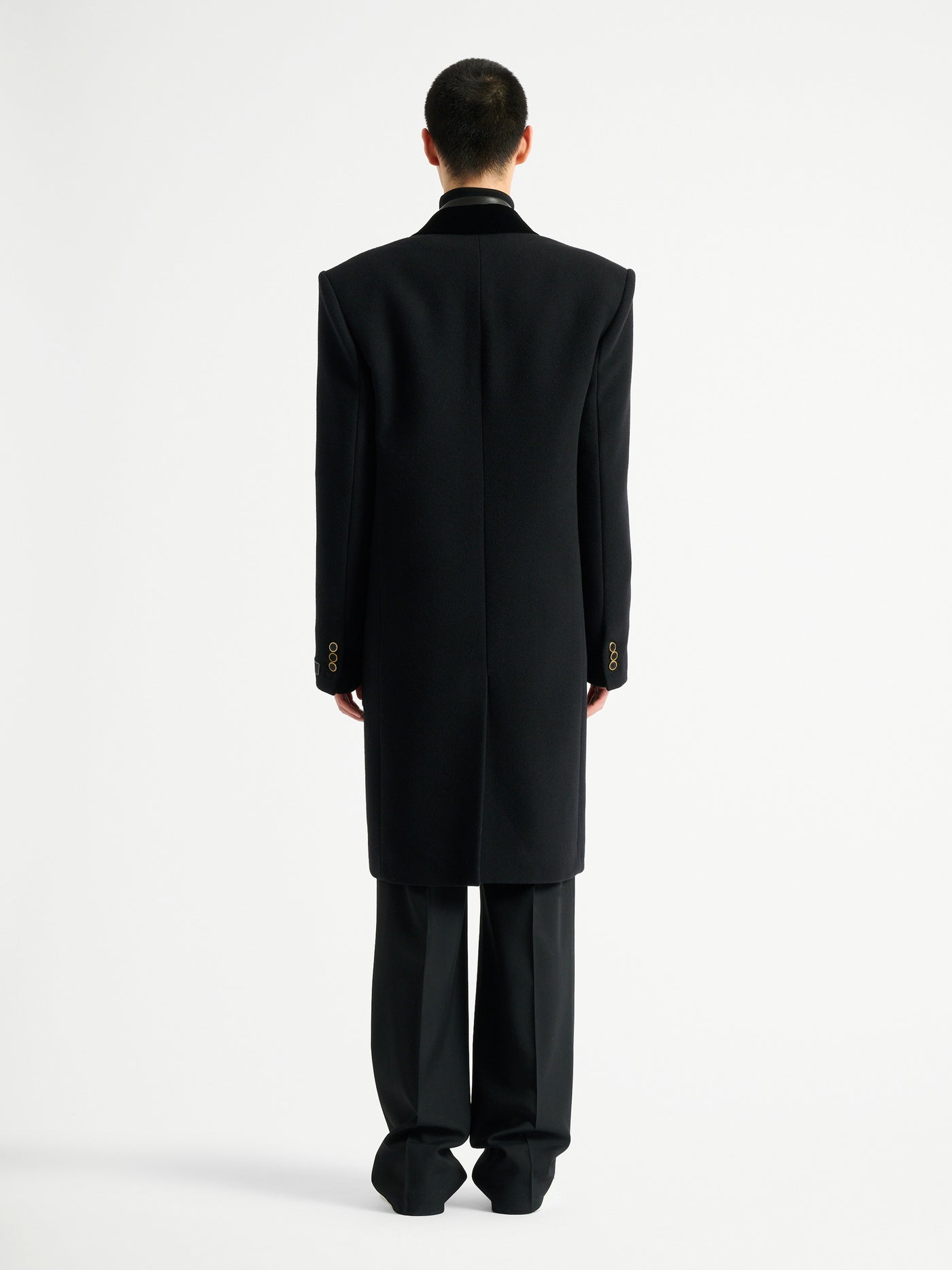 Manteau long en laine et velours