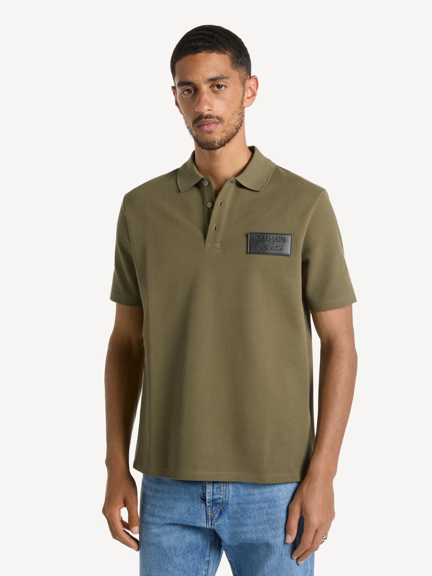 Cotton polo shirt with leather Balmain Vintage label