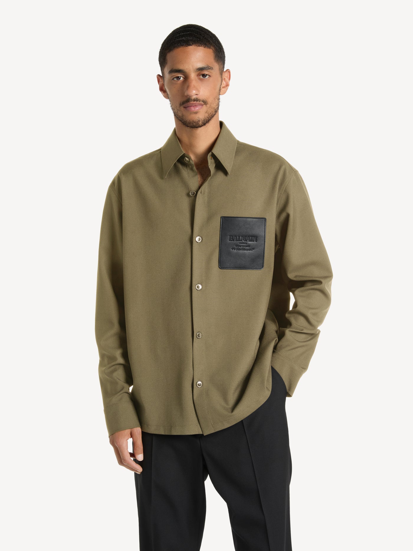 Wool overshirt with leather Balmain Vintage label