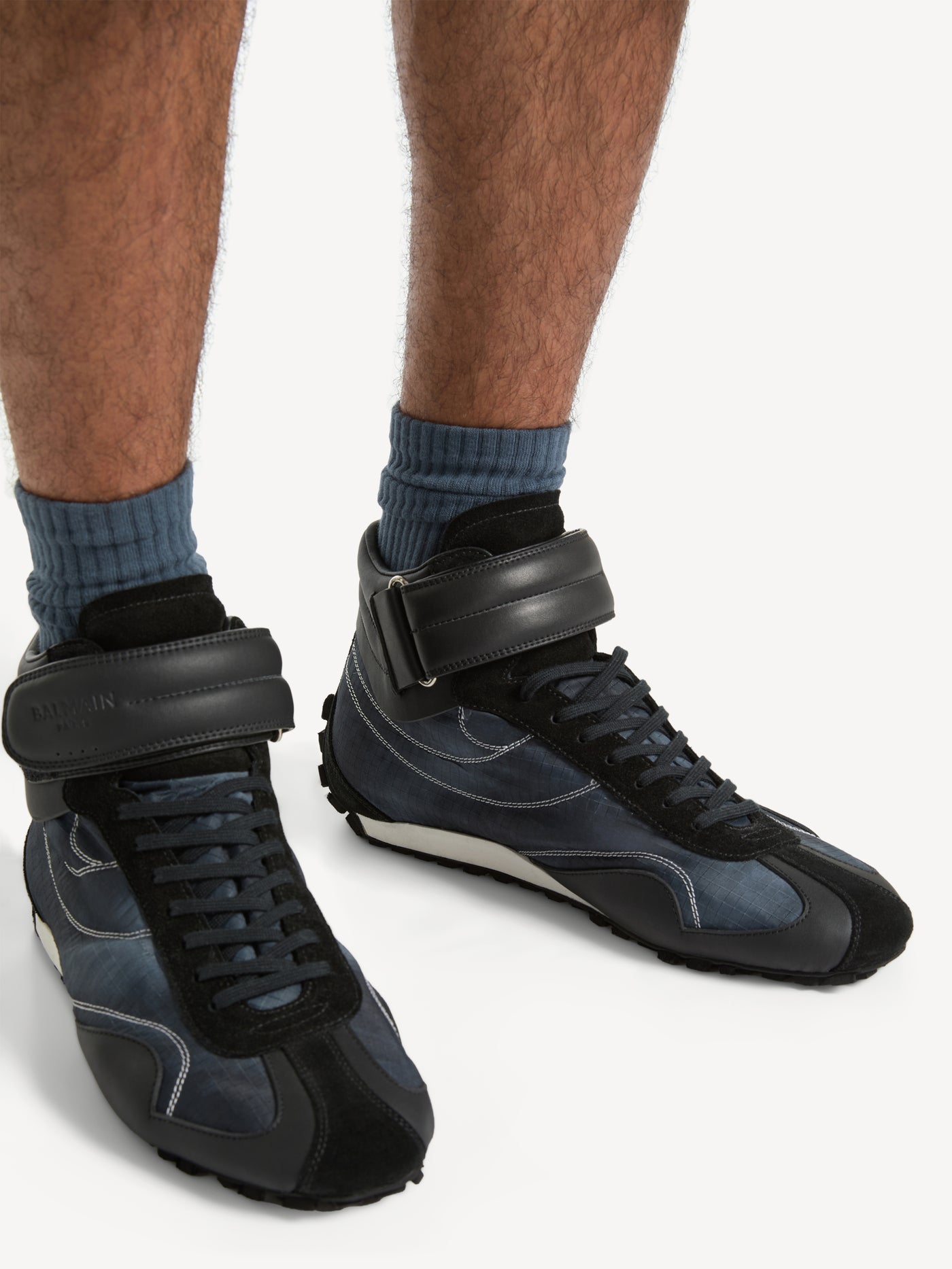 Racing Mid-Top Sneakers aus Nylon und Leder
