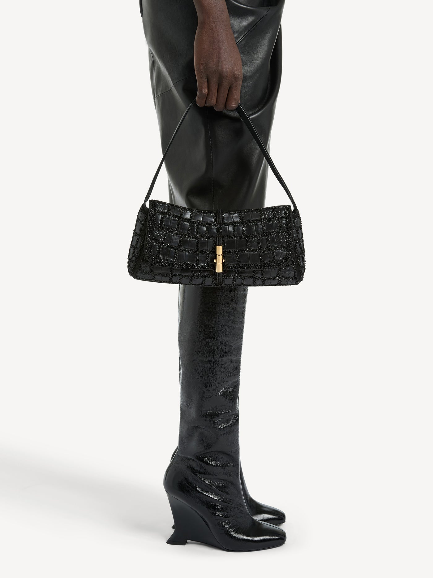 BALMAIN METROPOLIS bag in crocodile-effect leather with embroidery