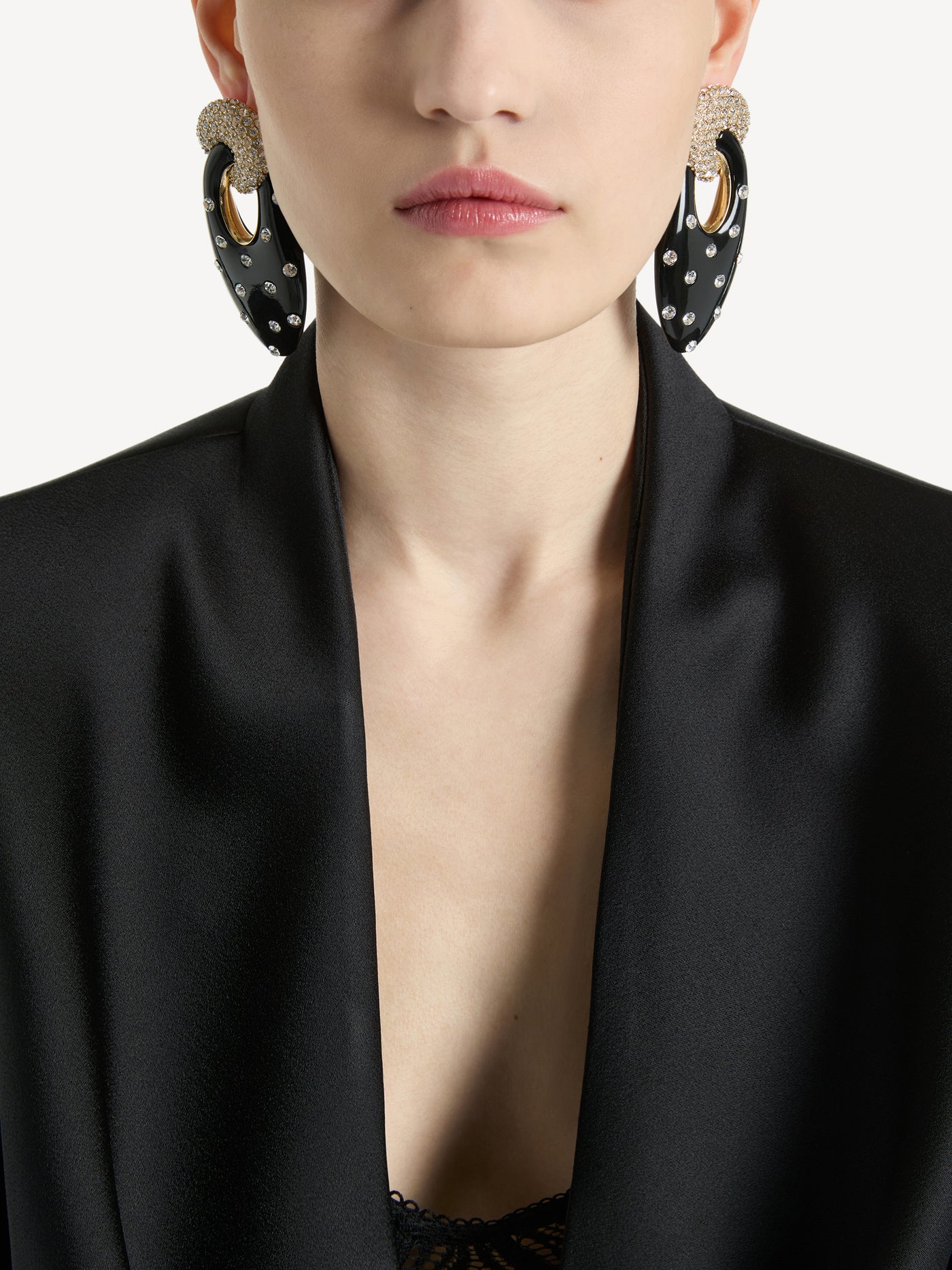 Lacquered brass Organic earrings with crystals