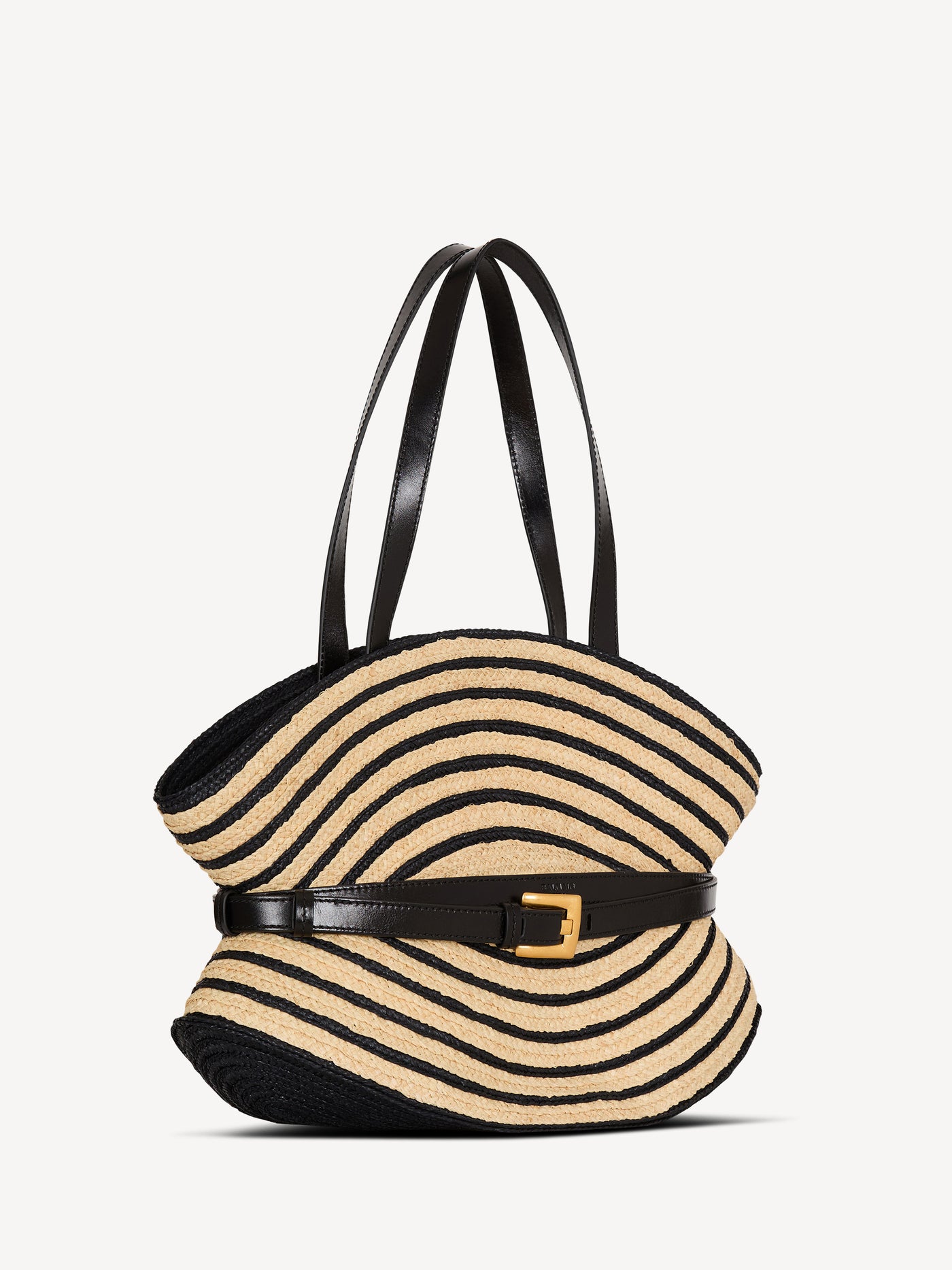 Mittelgroße Shuffle Tasche aus zweifarbigem Bast und Glattleder
