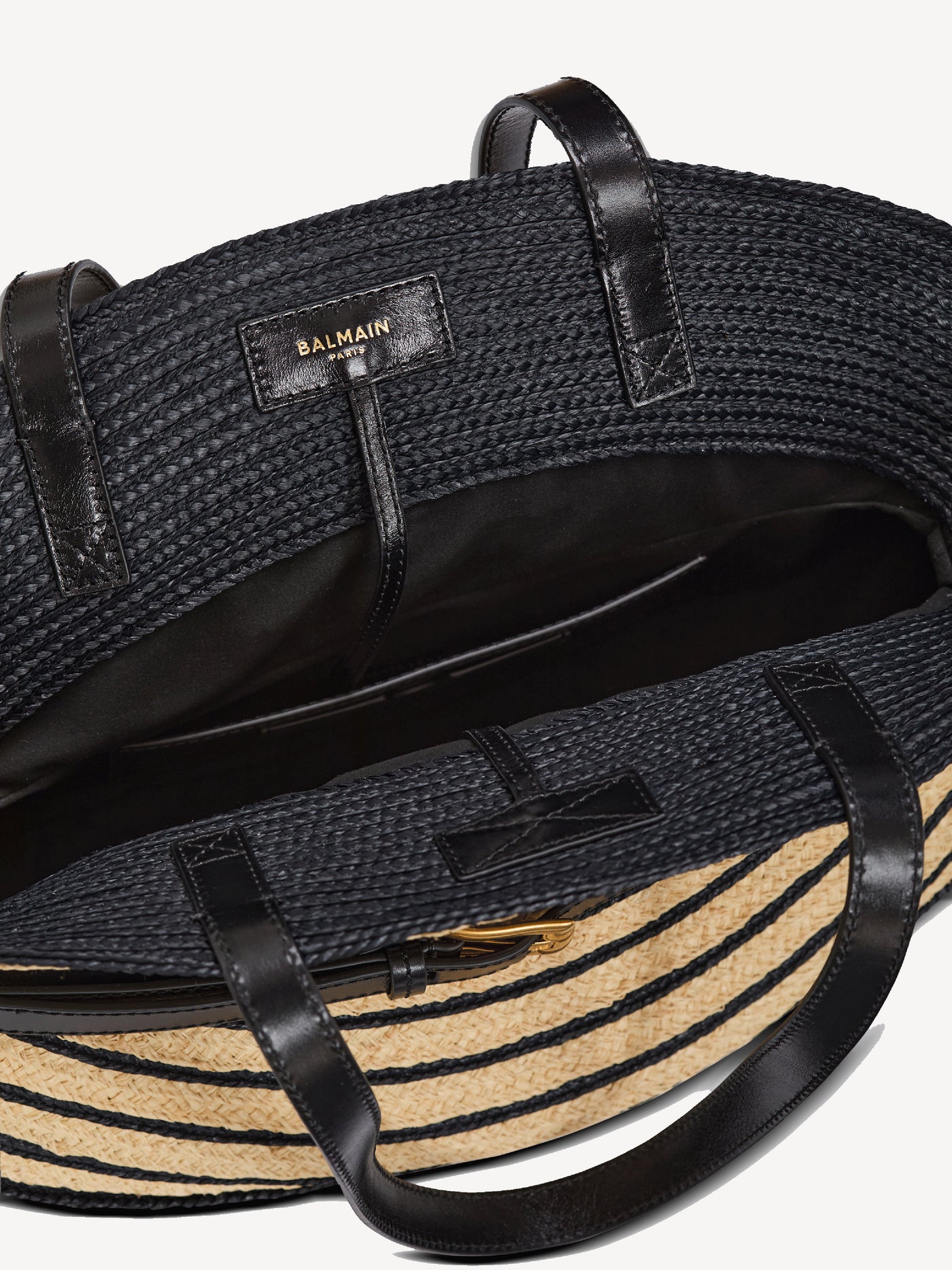 Borsa Shuffle media in rafia bicolore e pelle liscia