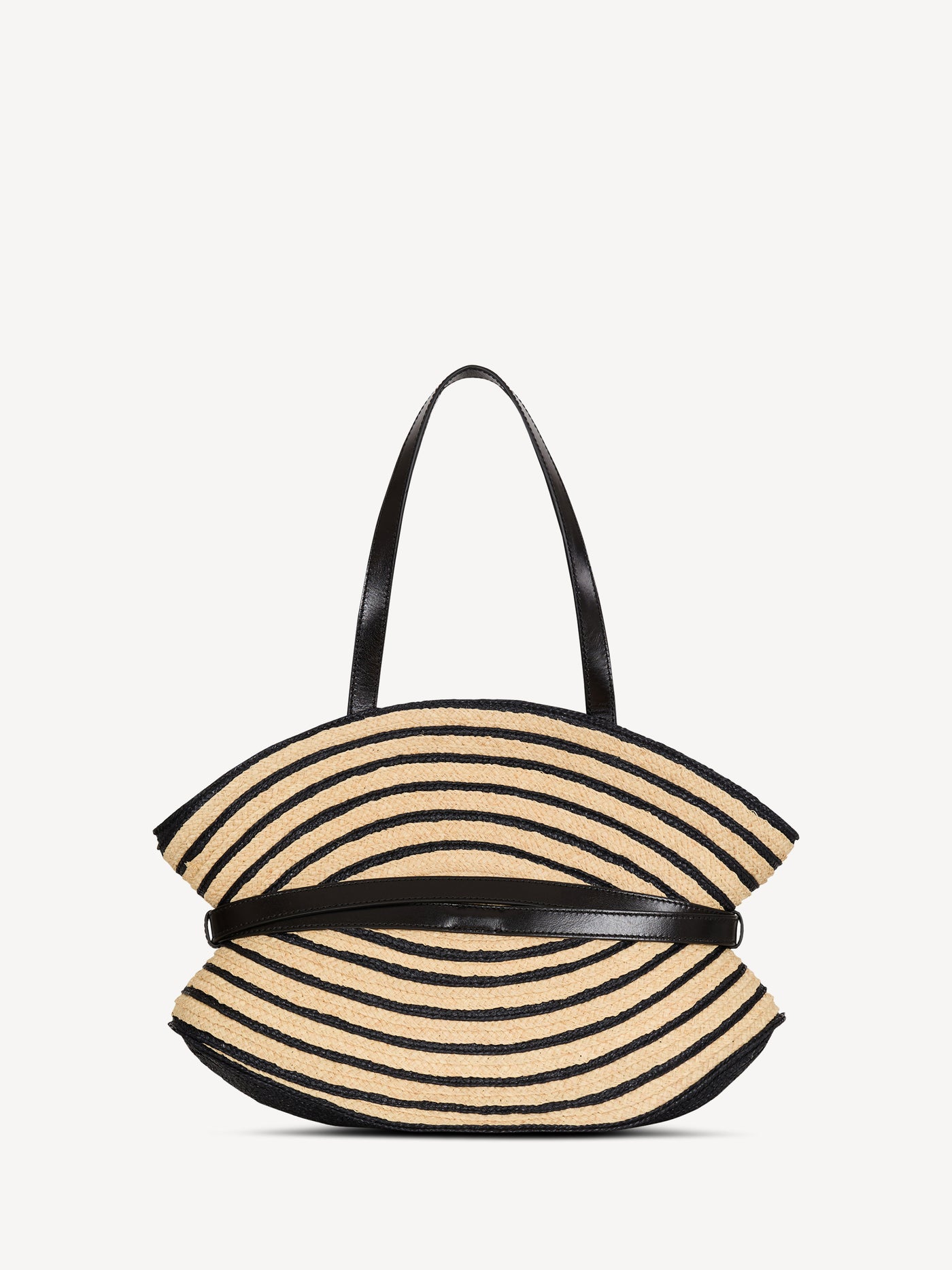 Borsa Shuffle media in rafia bicolore e pelle liscia