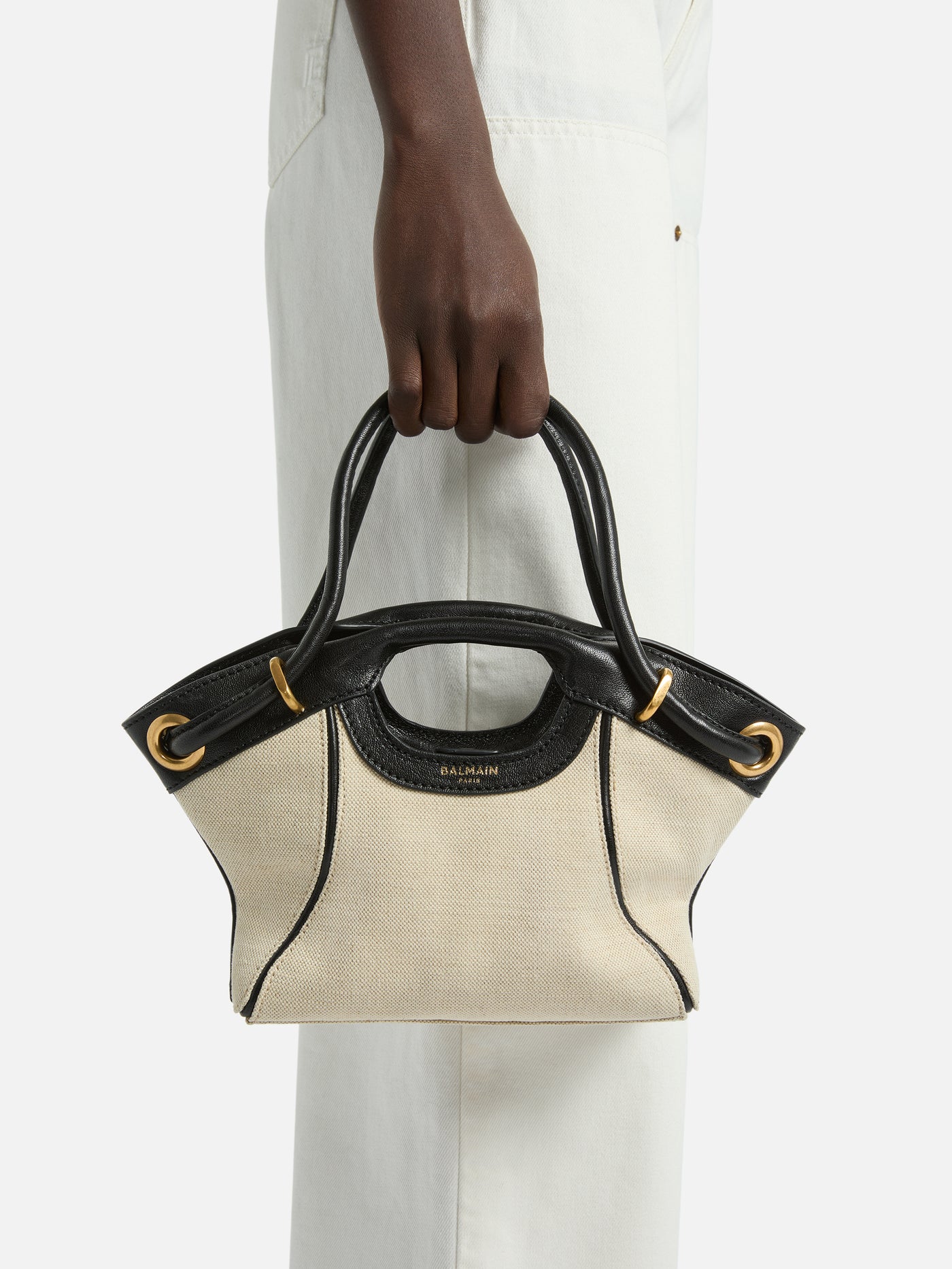 Borsa shopper Tote piccola in tela e pelle liscia
